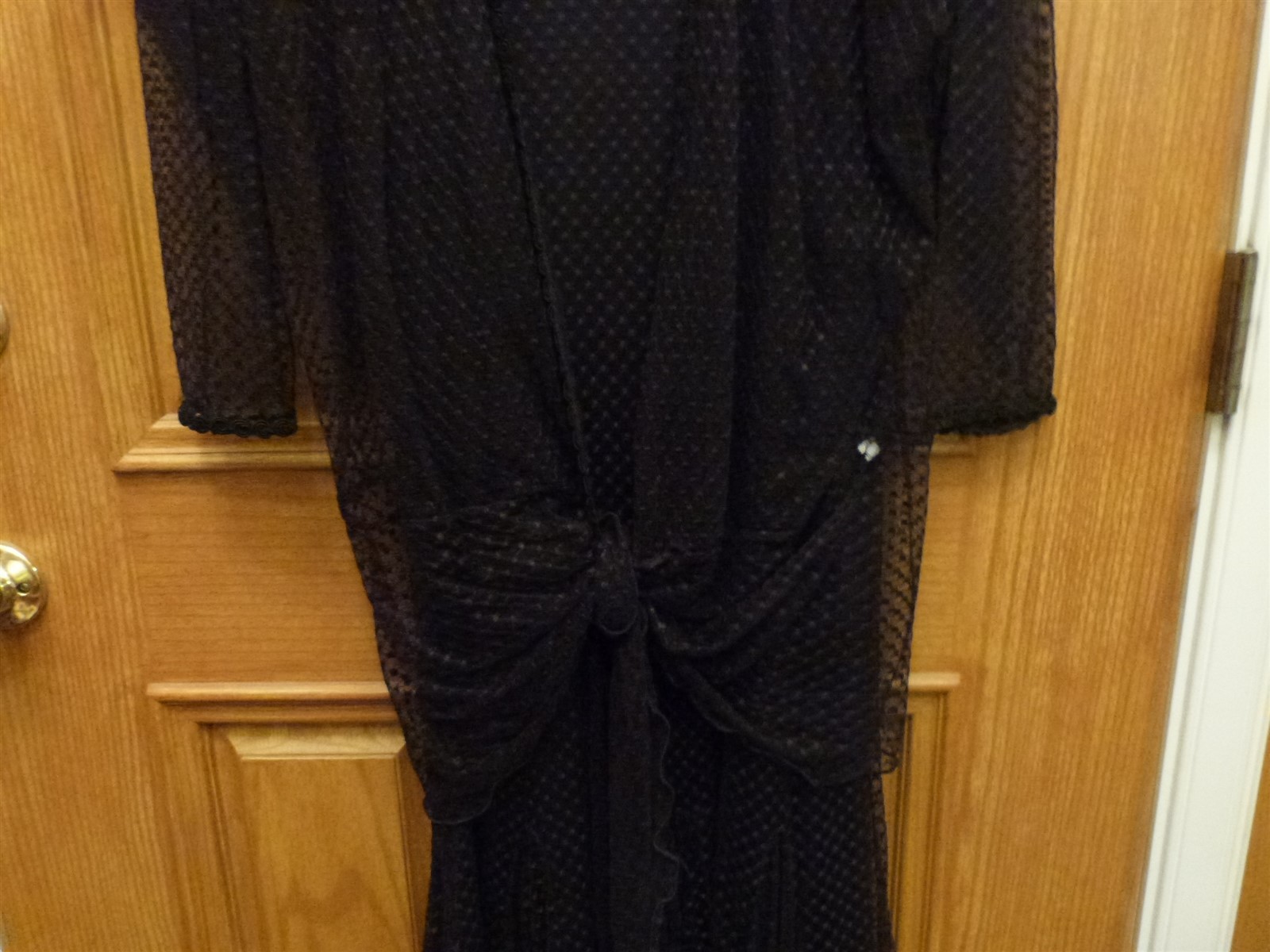 VTG 1980s black swiss polka dot flapper sheath long gothic dress & sheer jacket