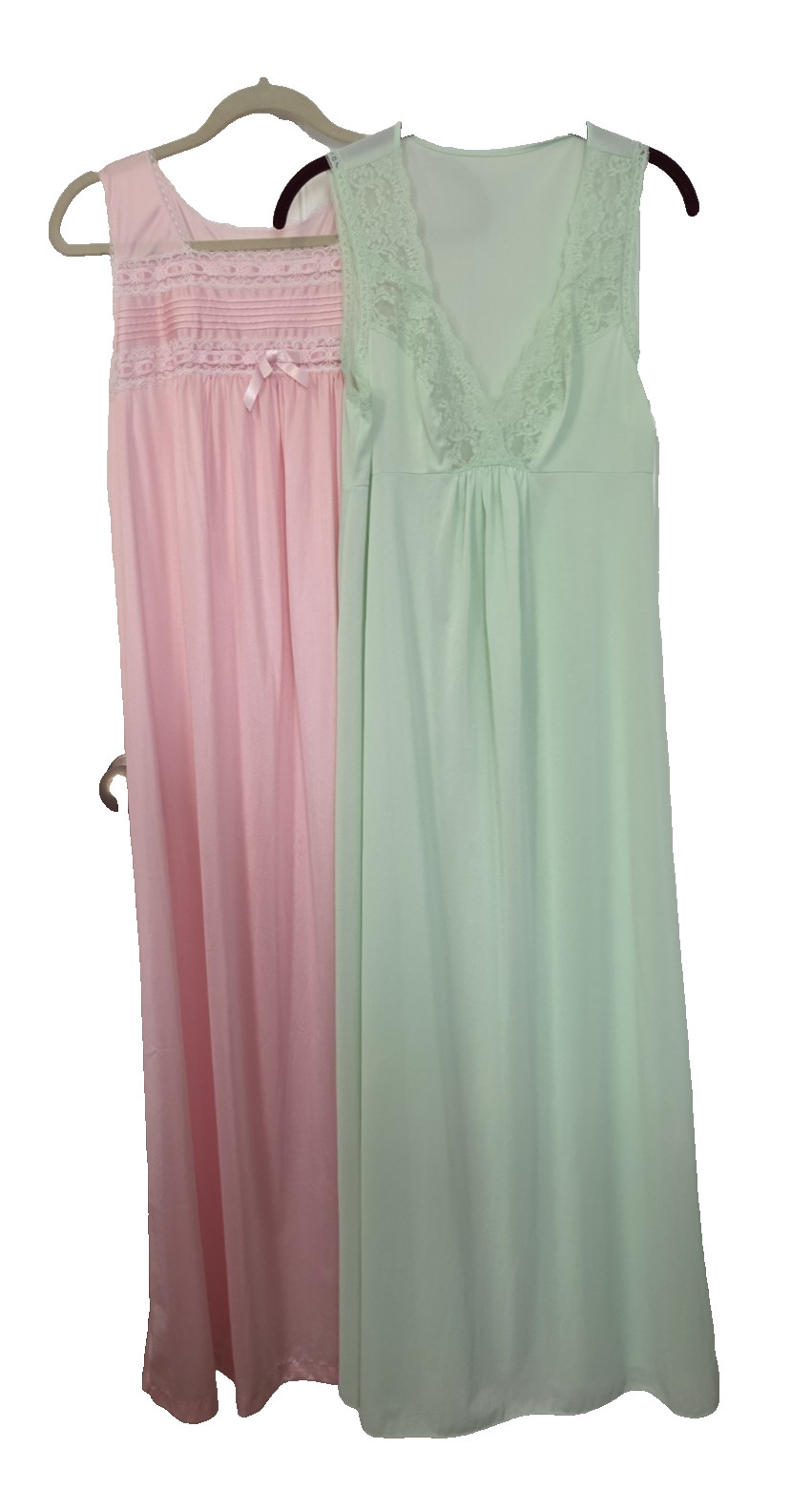 Set of 2 Vintage Womens Med Nightgowns Mint Green Shadow Line-Pink Dixie Belle