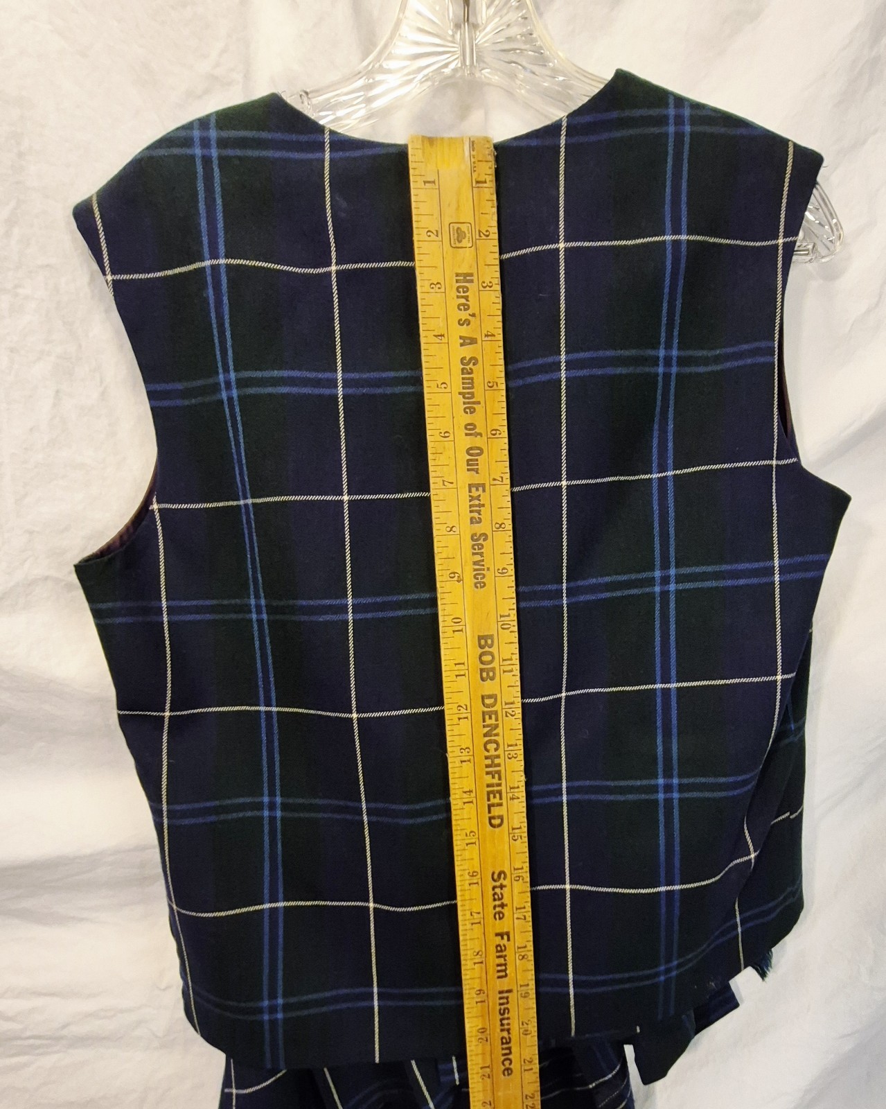 Florence Walsh Vest And Skirt Green Plaid Vintage Small Medium 1970s Schoolgirl