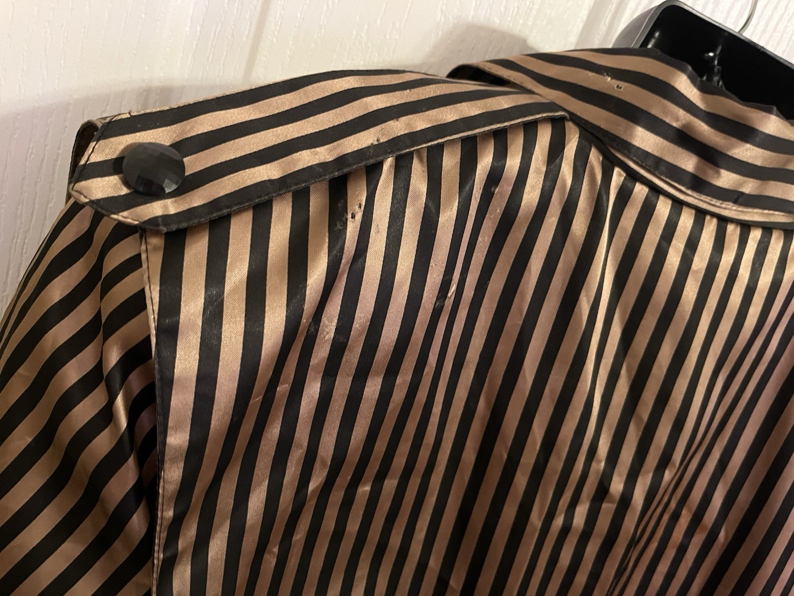 VTG 90s Cache Blazer Jacket Black Gold Striped Belted Satin Finish Mod Disco S/M