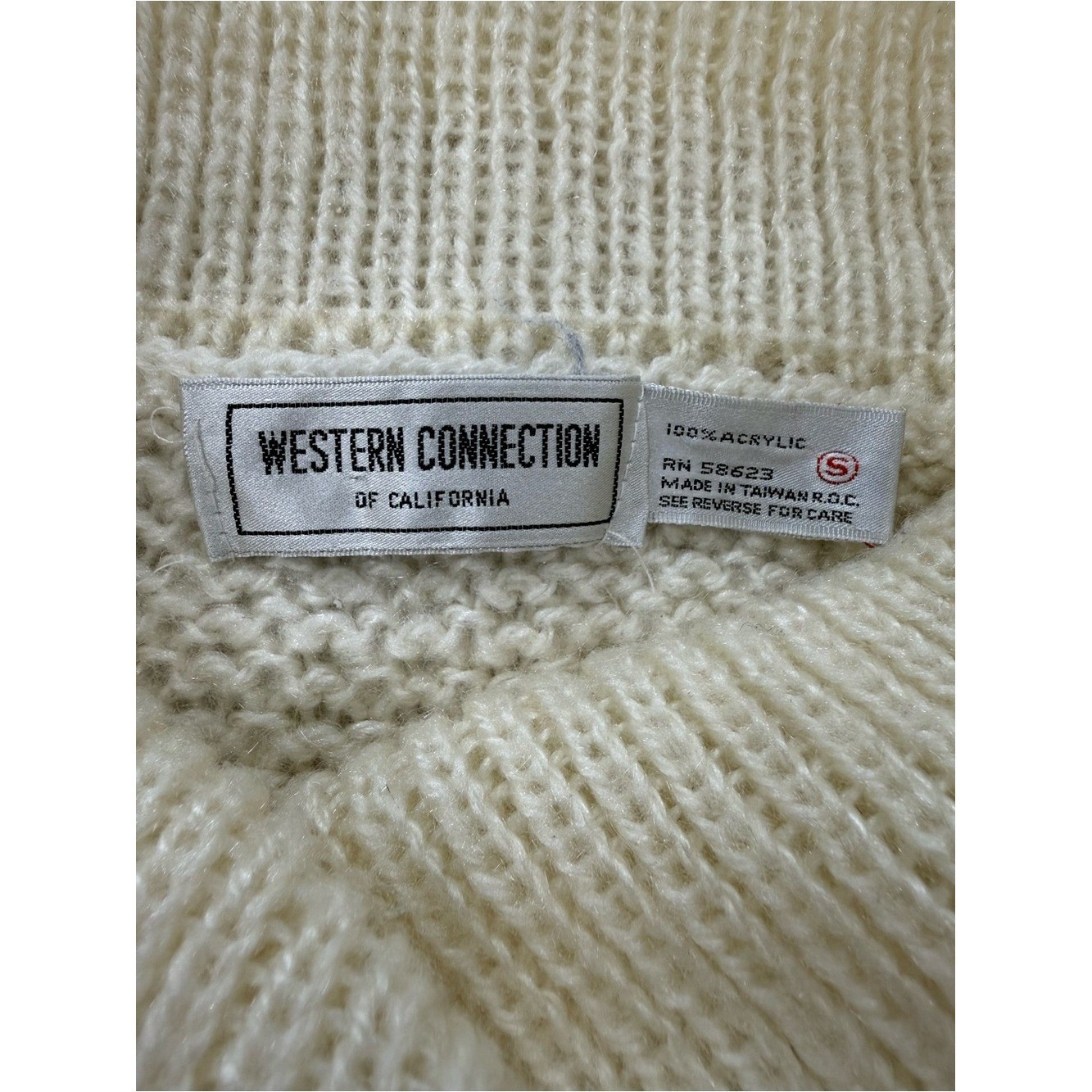 Western Connection Vintage Cream Cowl Neck Sweater w/ Multicolor Star Size Small