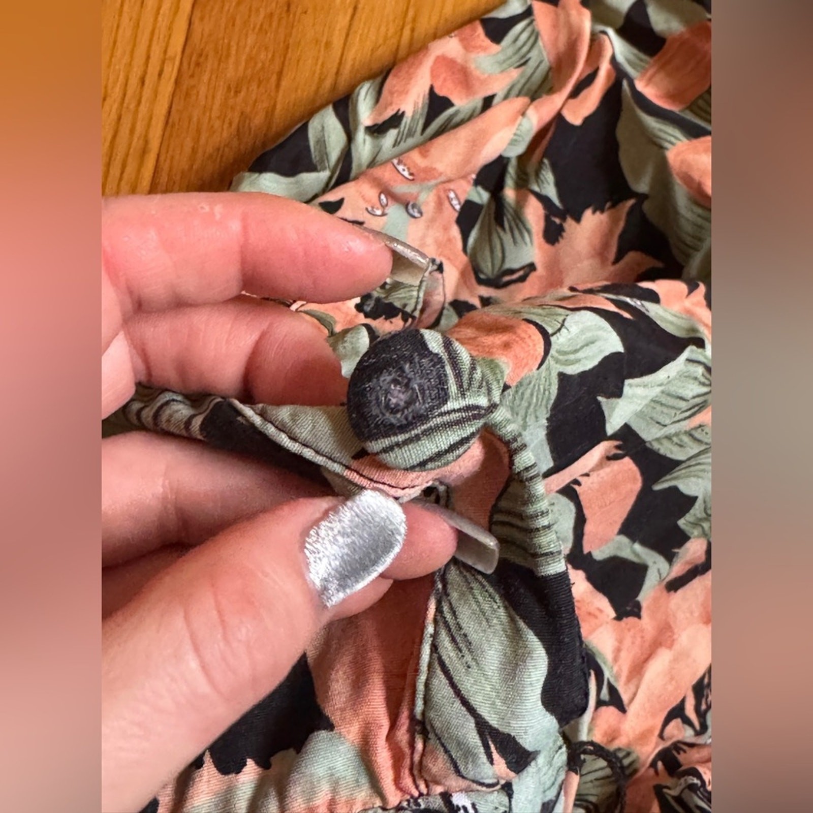 80s Vintage Green Black and Pink Floral Shirt Dress