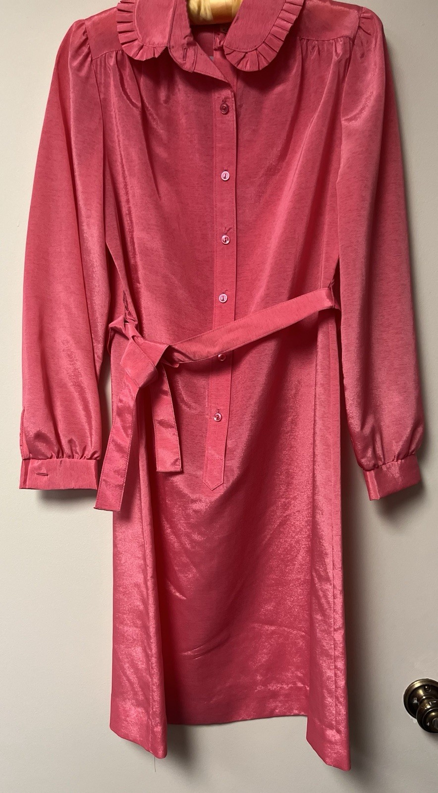 Kevin Stuart Petites Pink Vintage Long Sleeve Belted Shirt Dress