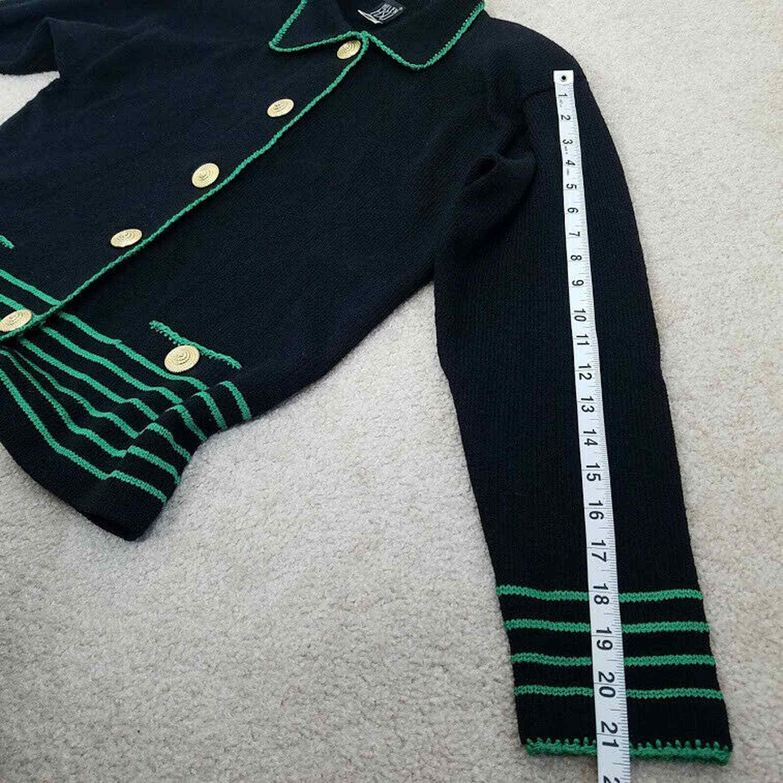 Helen Hsu Cardigan Sweater Santana Knit Black Green XS Vintage 90s Gold Buttons