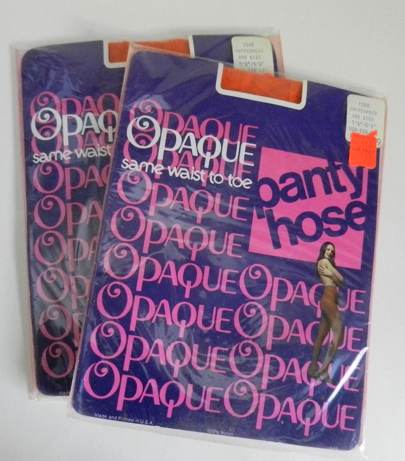 1 Pair Vintage Opaque Same Waist to Toe Panty Hose Size 5’0” to 5’9” Yellow
