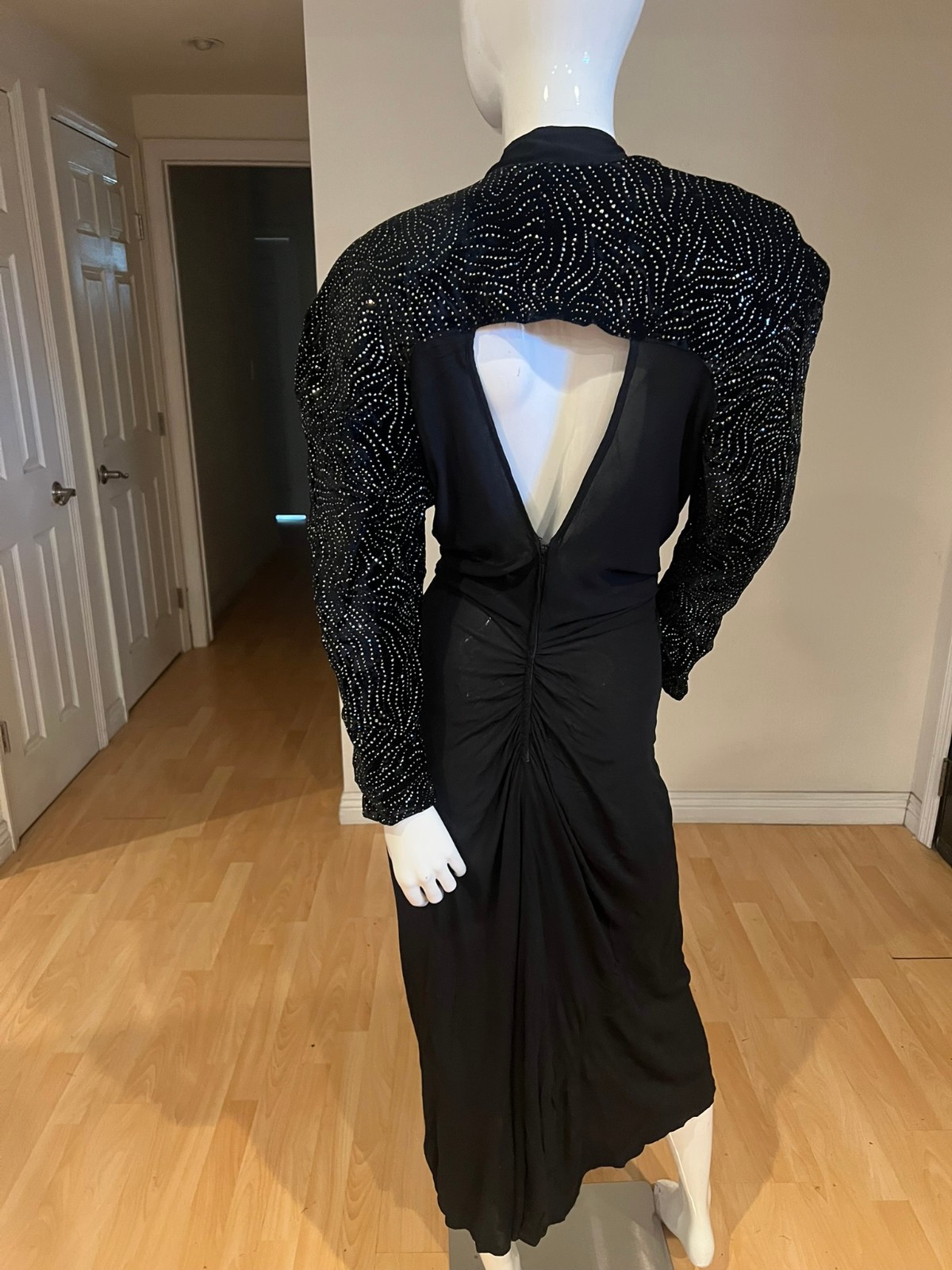 80’S VINTAGE HIDY MISAWA PLUNGE NECKLINE CUT OUT BACK COCKTAIL DRESS SZ M / 12