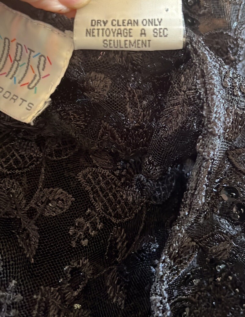 Vtg Passports Pier 1 Black Floral Lace~Bead~Sequin Top/Jacket(?)~READ