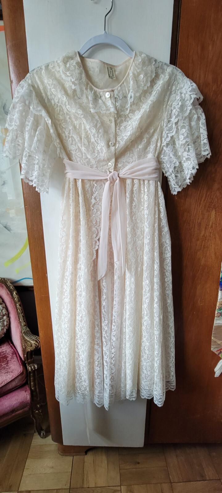 Vintage Aristocraft By Superior Lace Lingerie Robe+Nightgown Peignoir 2pc Sz 32