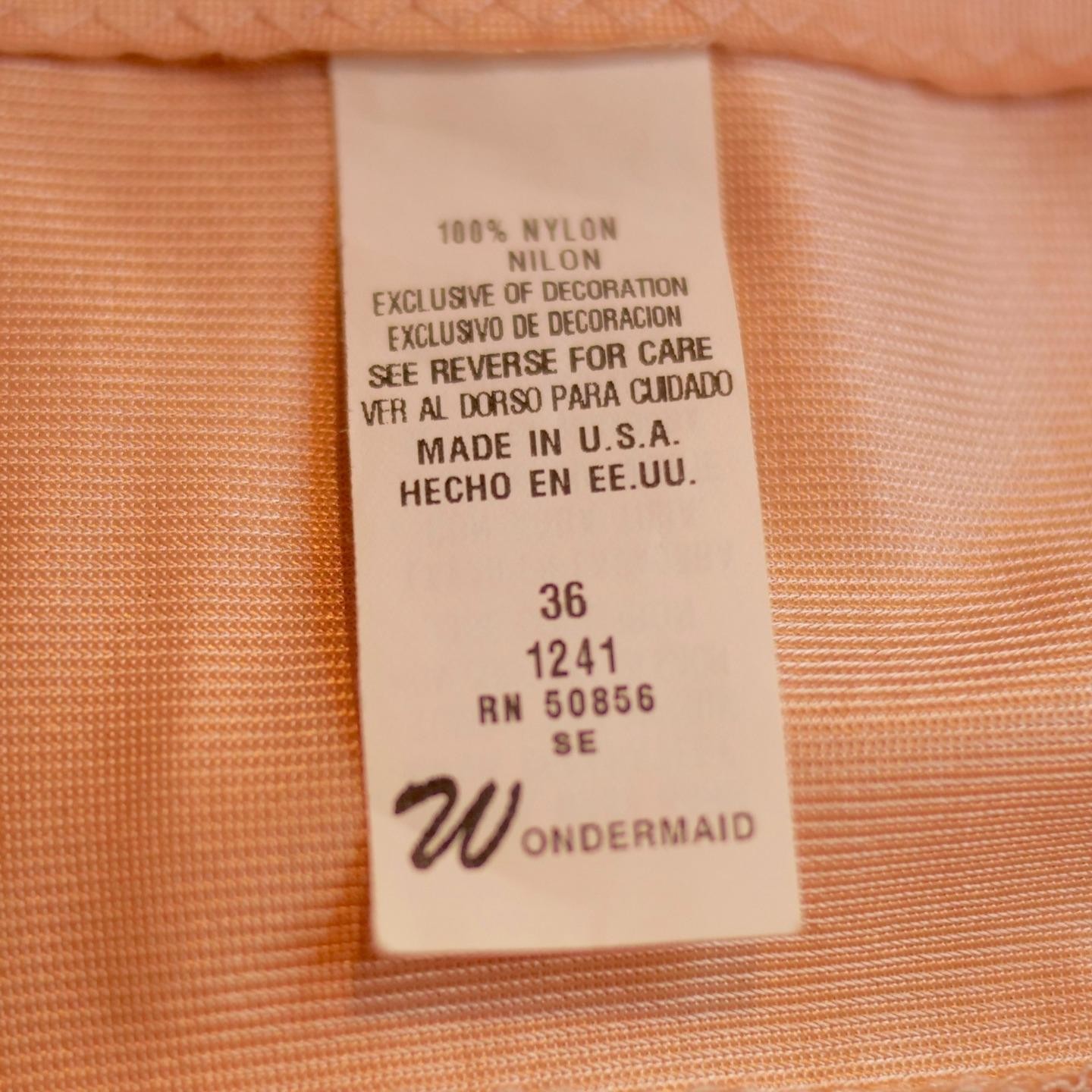 vtg WONDER MAID Nude Nylon Full Slip Dress Scalloped Embroidery USA Mod 36 M/L