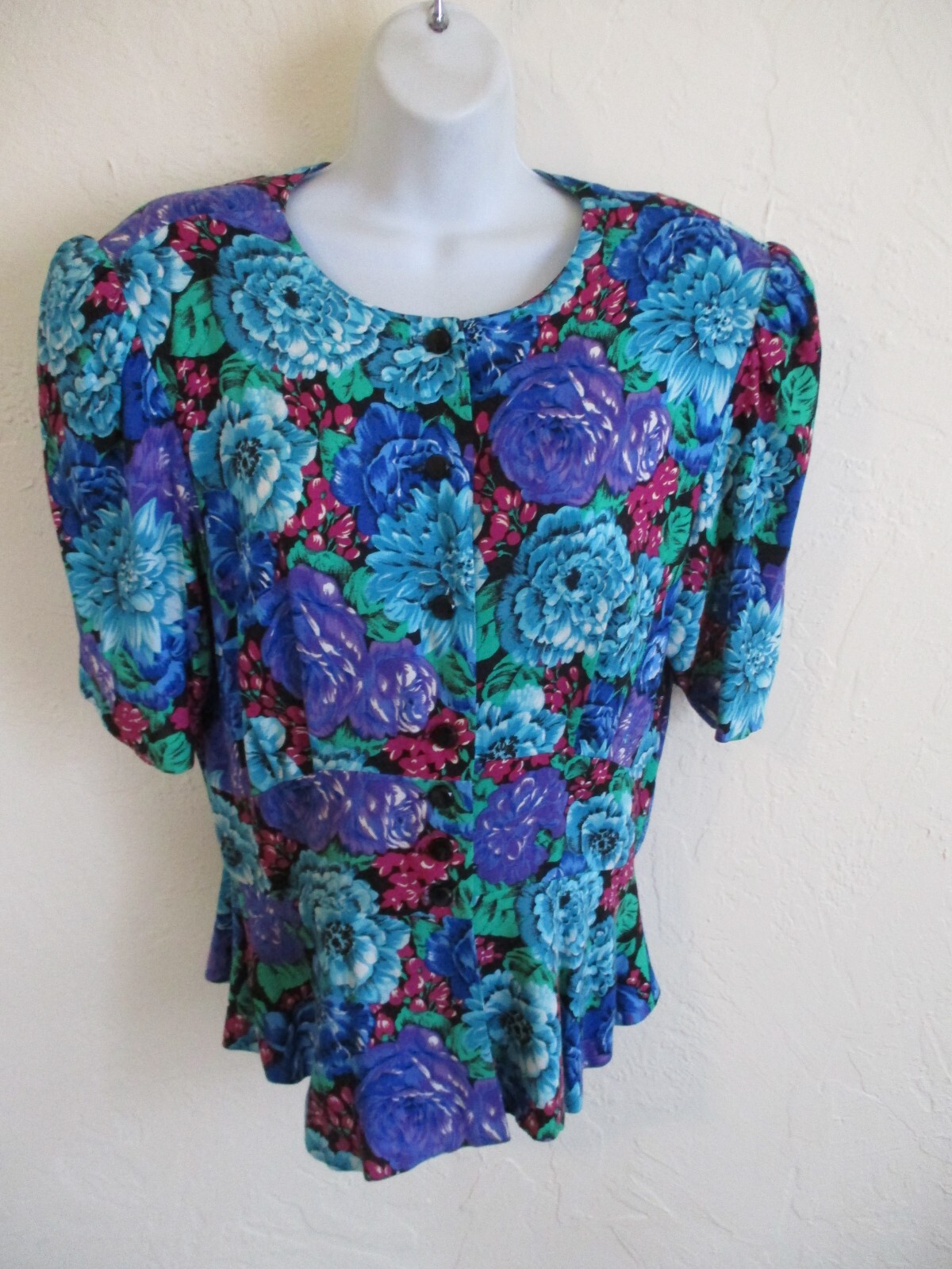 80’s David Mitchell Strong Shoulder Blouse Size 15/16 Made in USA