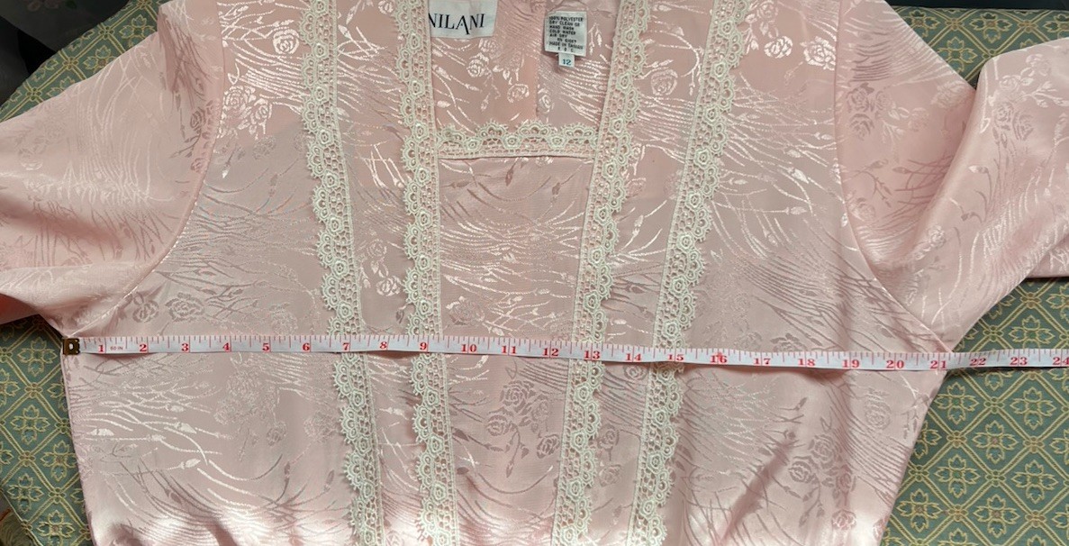 Vtg Nilani Lace Dress Blush Pink Drop Waist Button Shoulder Pads Sz 12