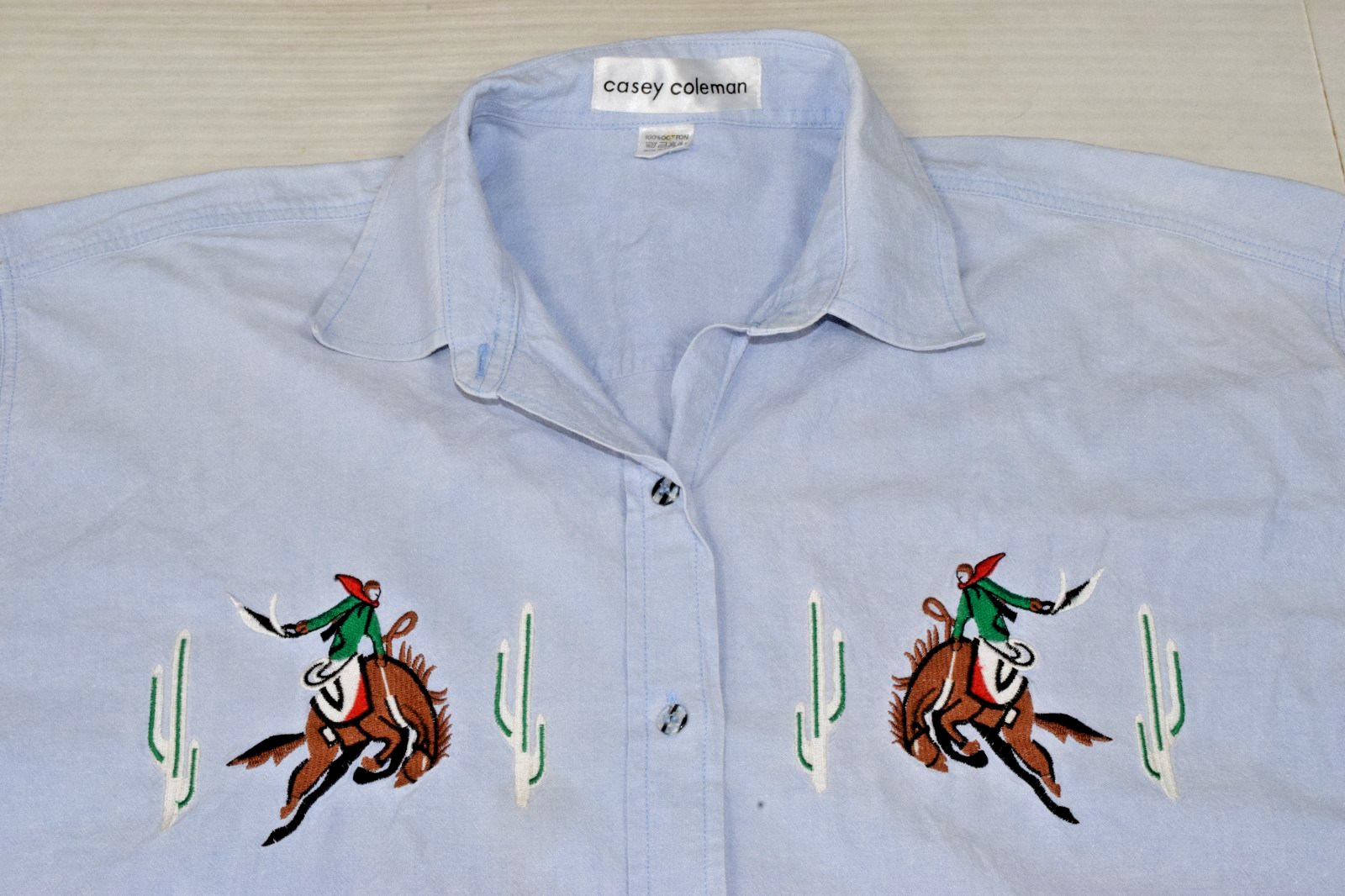 Vintage Western Shirt Casey Coleman Size L 90s Blue Embroidered Cowboys