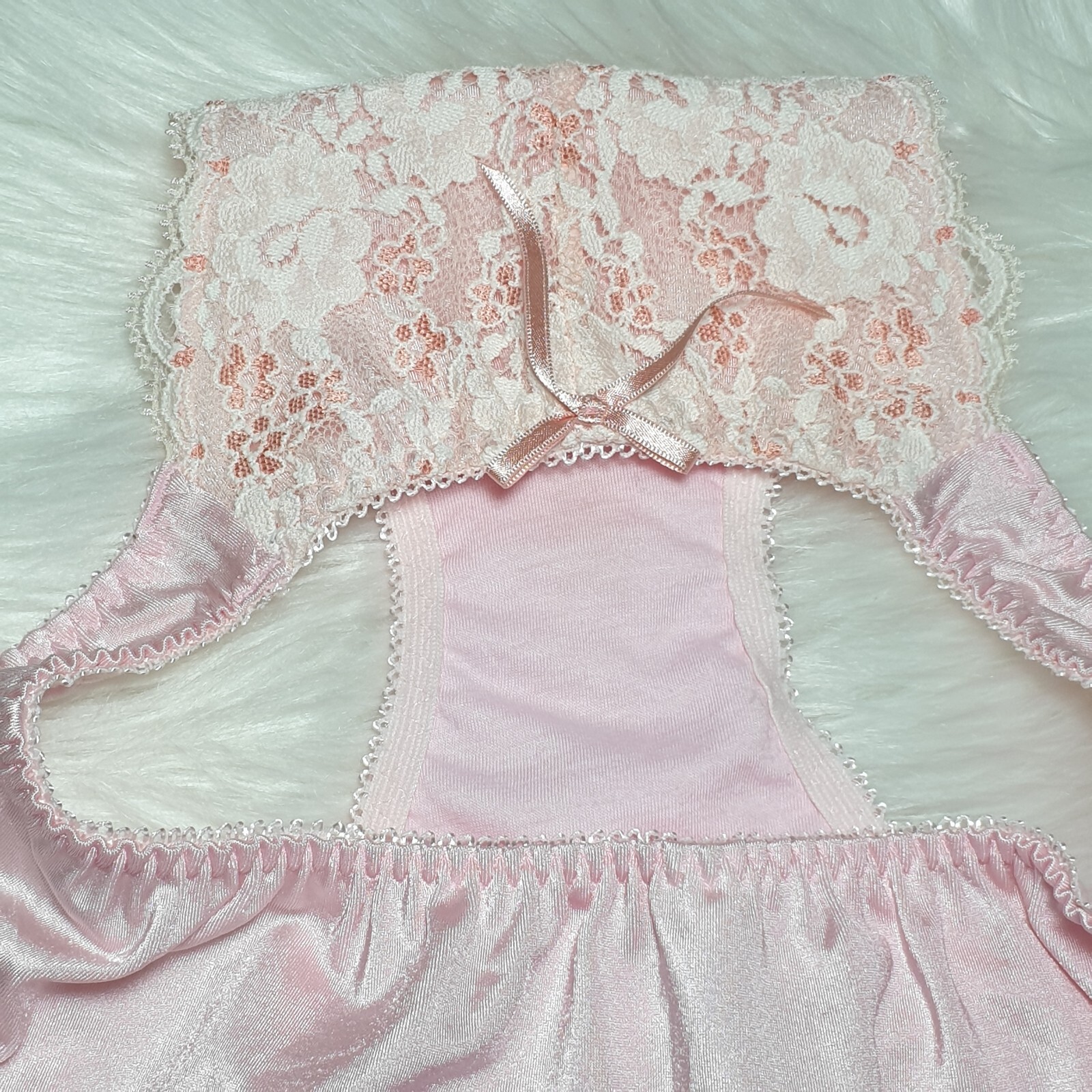 Vintage Nylon Satin Panty Silky Pink Bikini Sissy Lace Brief Sz Small Hip 32-36″