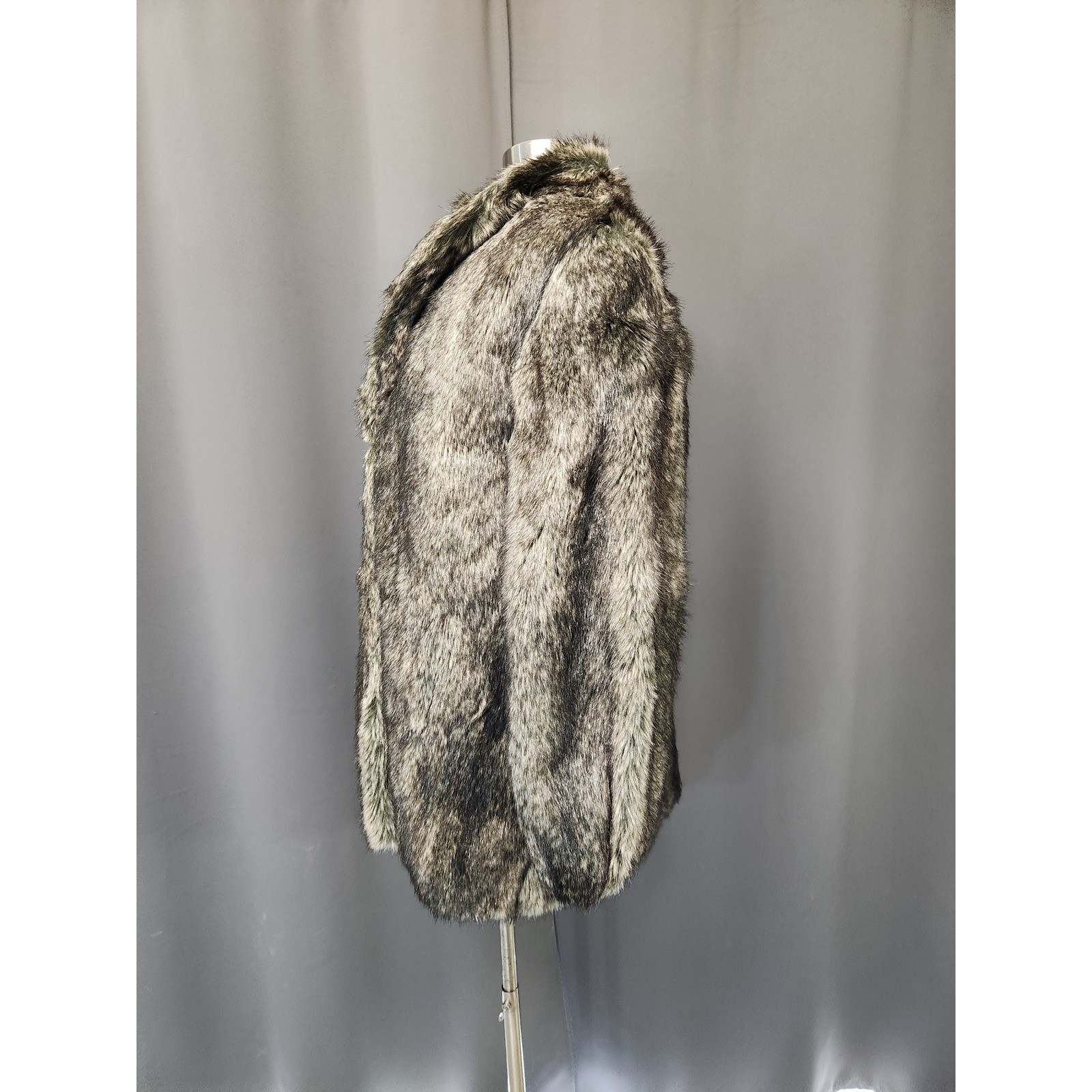 Vintage 80s Mob Wife Style VI Ltd Faux Fur Coat Brown Grey Tissavel France Large