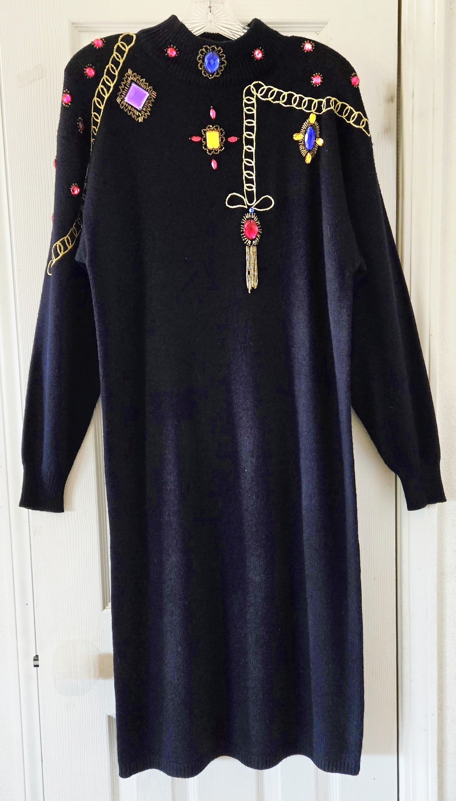 1980s PLAIN JANE by Sweet Baby Jane Black Embellished Sequined Sweater Dress M