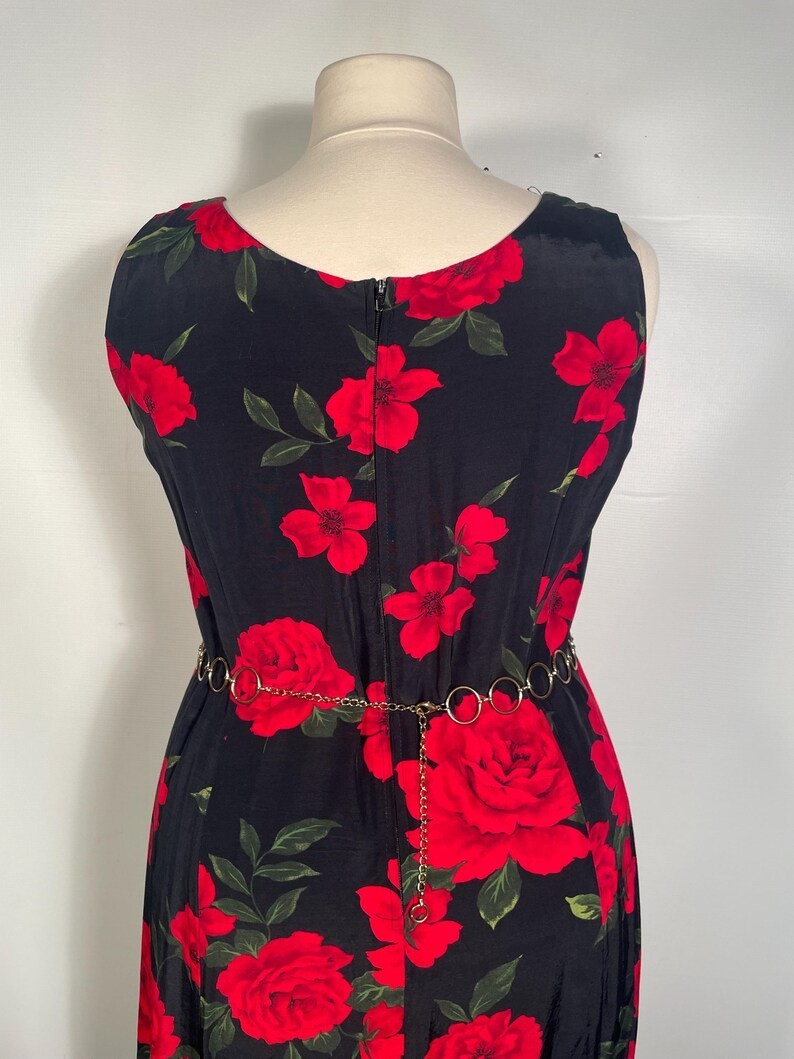 Vintage 1990s Plus Size Rose Print Rayon Maxi Dress Made In USA Size 18 2XL