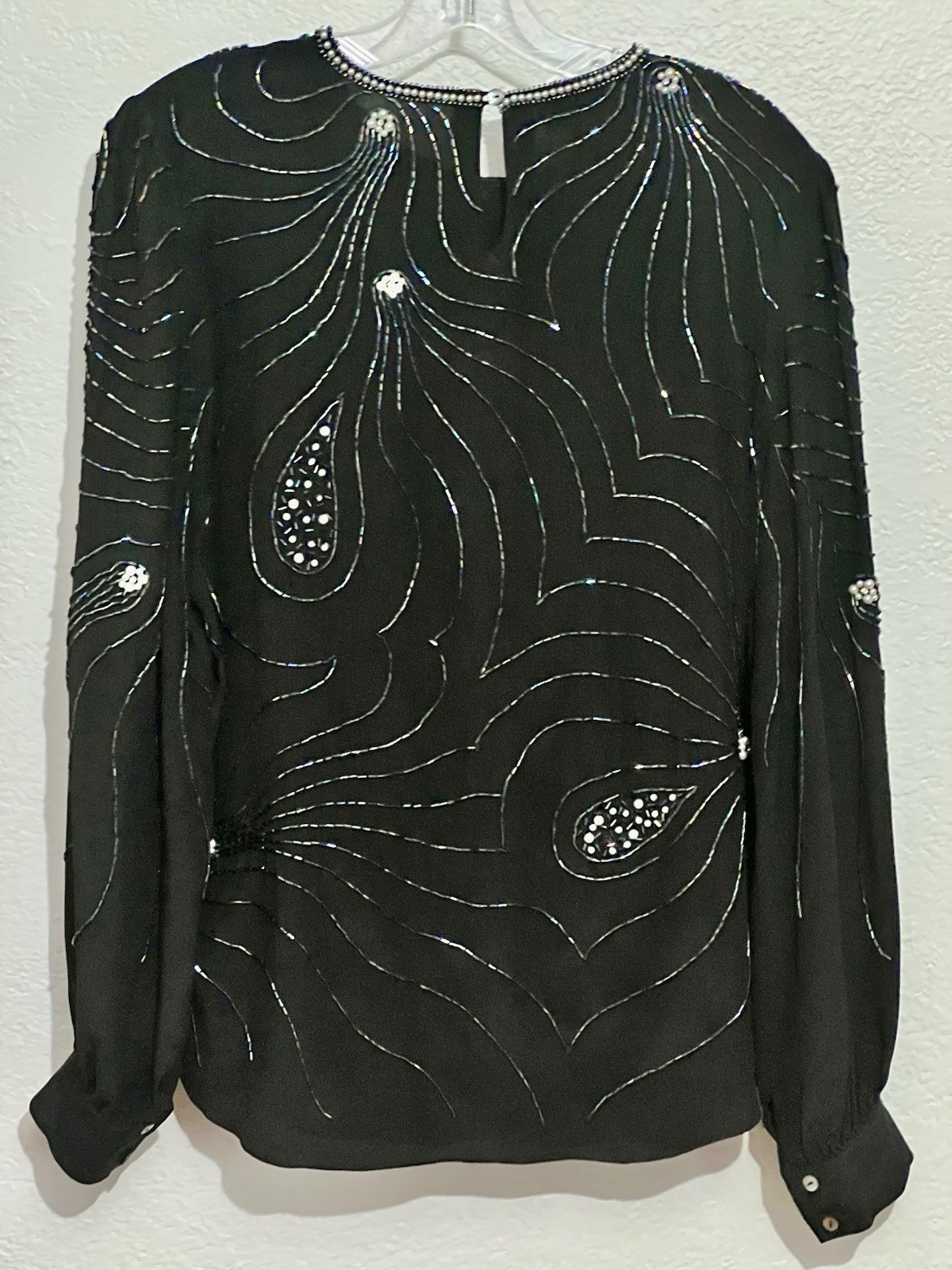 Vtg Argenti M Silk Embellish Sequin Pearls Formal Wedding Party 80s Glamour Med