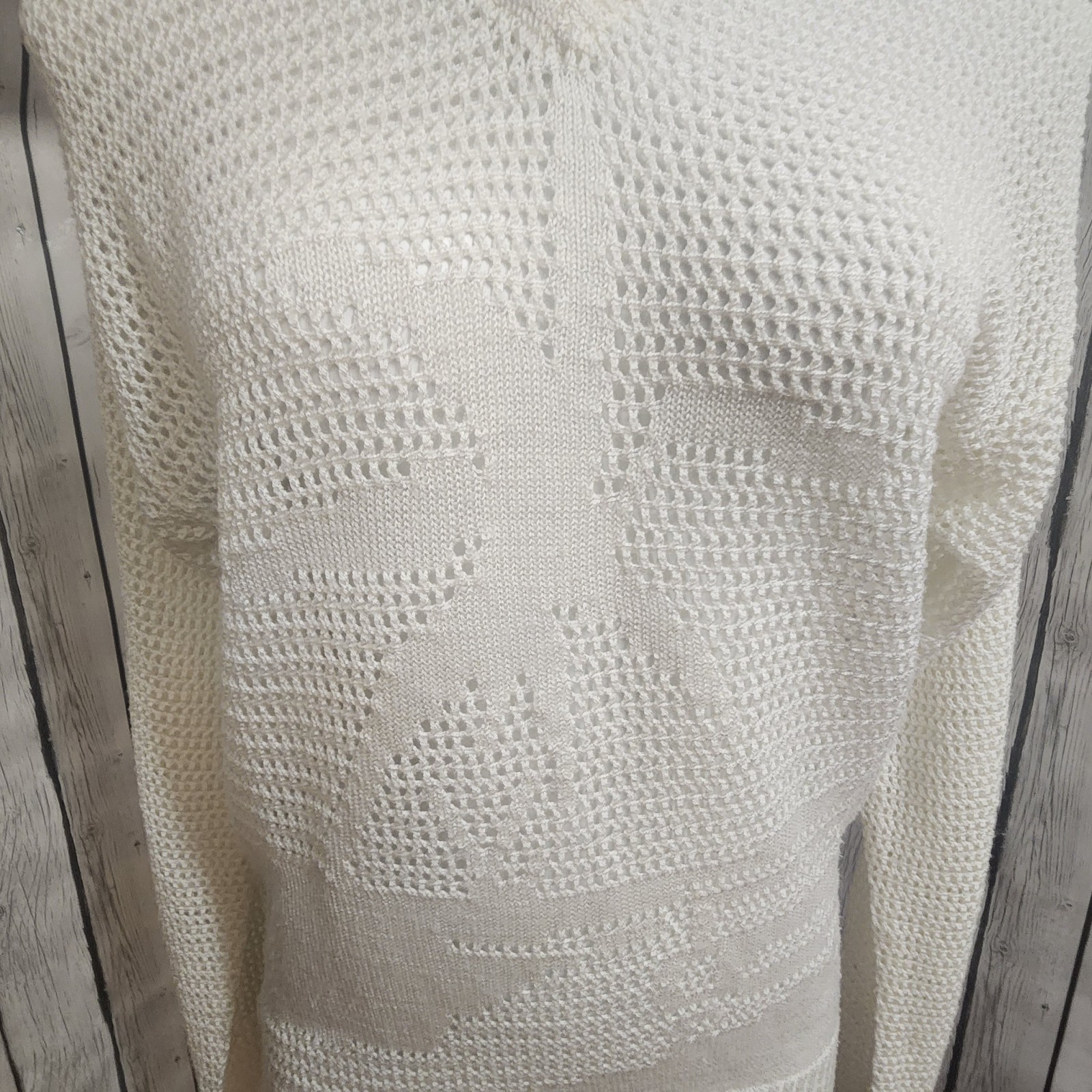 Vtg Givenchy for Chesa Palm Tree Knit Sweater White Mesh Open Weave M 80s