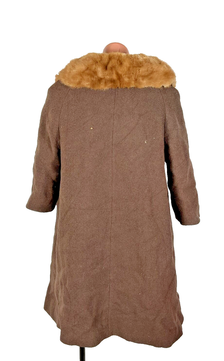 VTG 60s Forstmann Brown Wool Opera Swing Coat Mink Fur Collar L Evening Jacket
