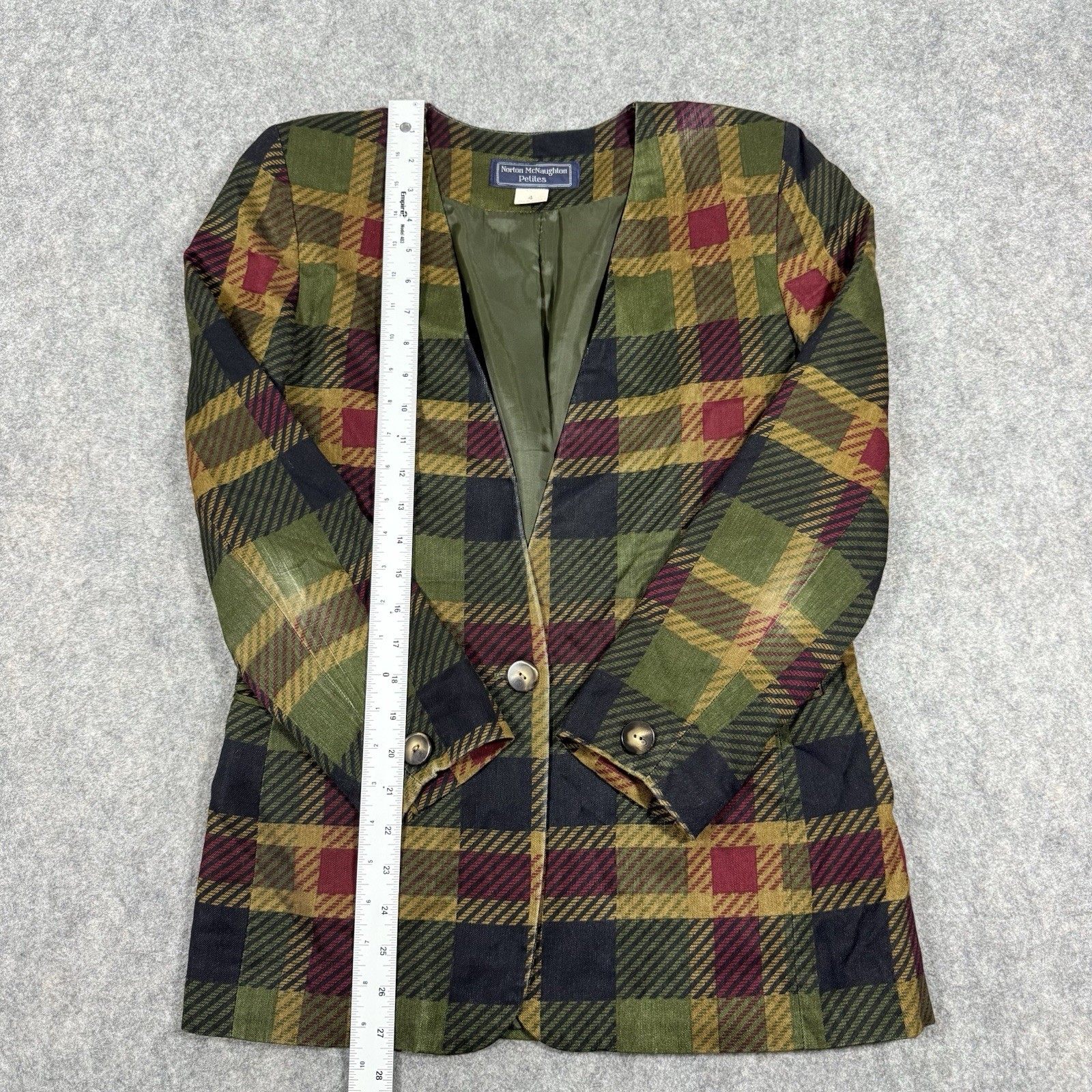 Norton McNaughton Vtg Open Front Blazer Women’s Size Petites 4 Multicolor Plaid