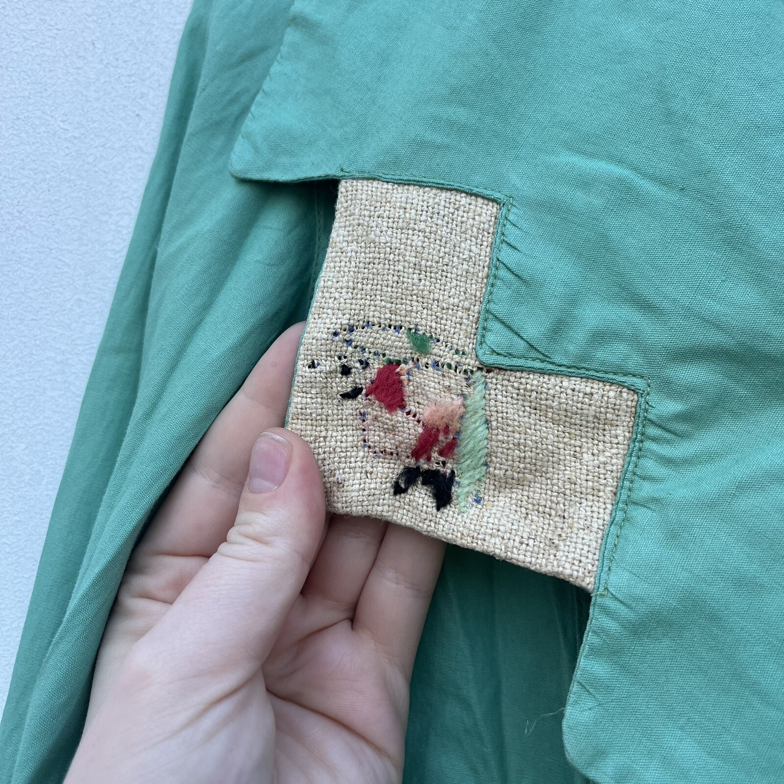 Vintage 1900s 1920 Dress House Coat Button Duster Teal Embroidery Art deco