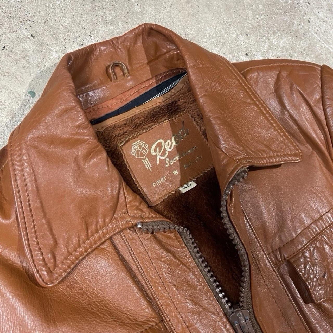Vintage 60s Reed Leather Jacket Western Burnt Orange Zip Up Biker Mod Size 40 M