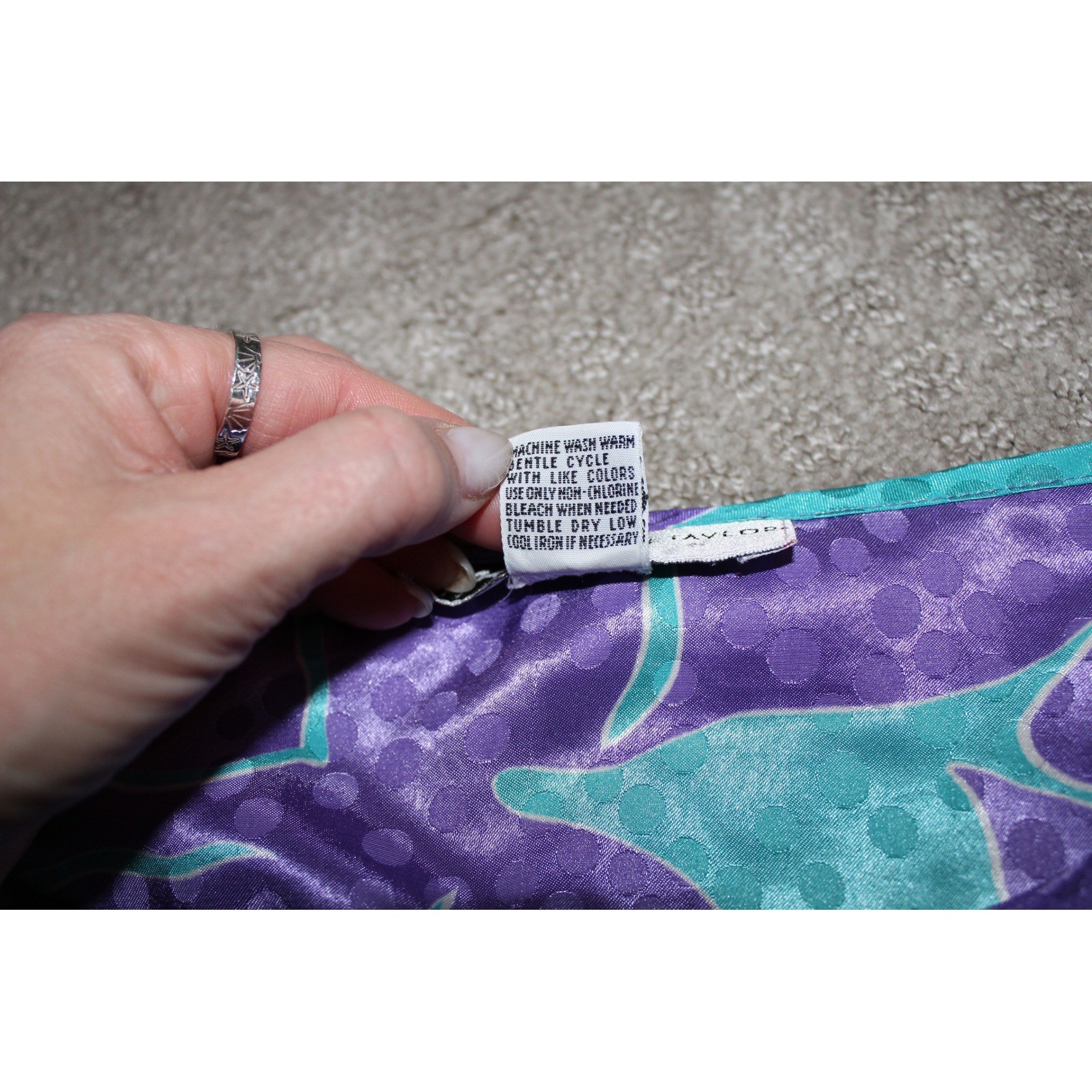 VTG Morgan Taylor Caftan Gown Purple Teal Tropical Satin Women’s Mumu Coverup OS