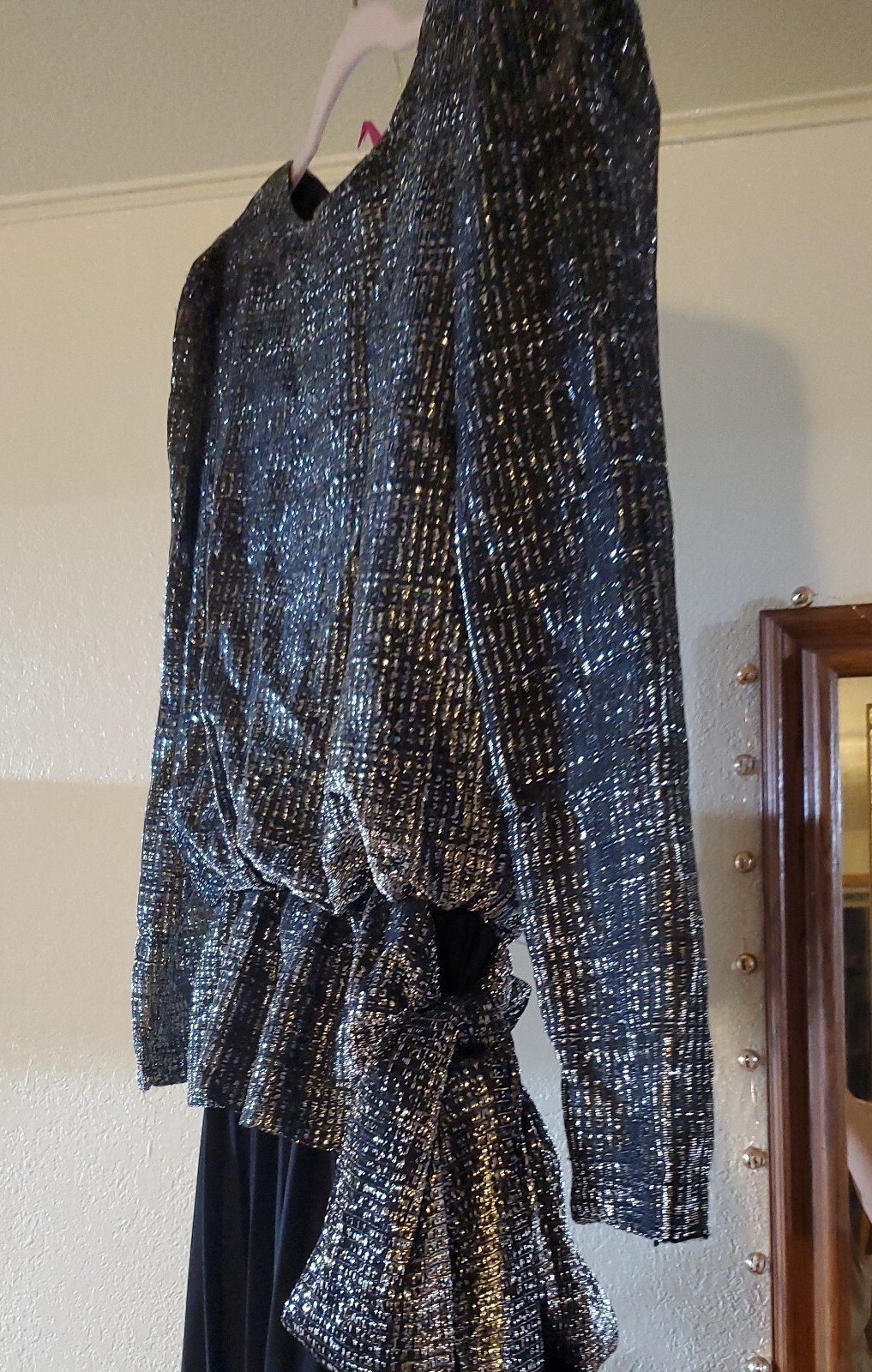 VTG T & F DRESS SIZE 12 BLACK SKIRT & SILVER/BLACK SHIMMERING TOP LONG SLV USA 