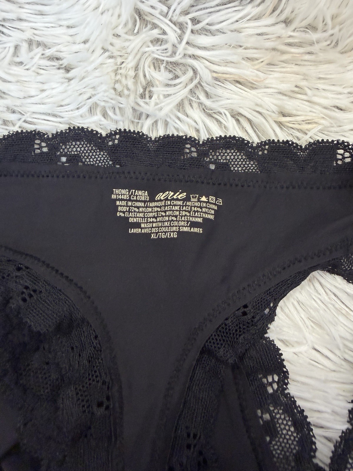 Nwt Women Aerie Tanga Signature Trim Black Lace Thong Low Rise Panty Sz X-Large
