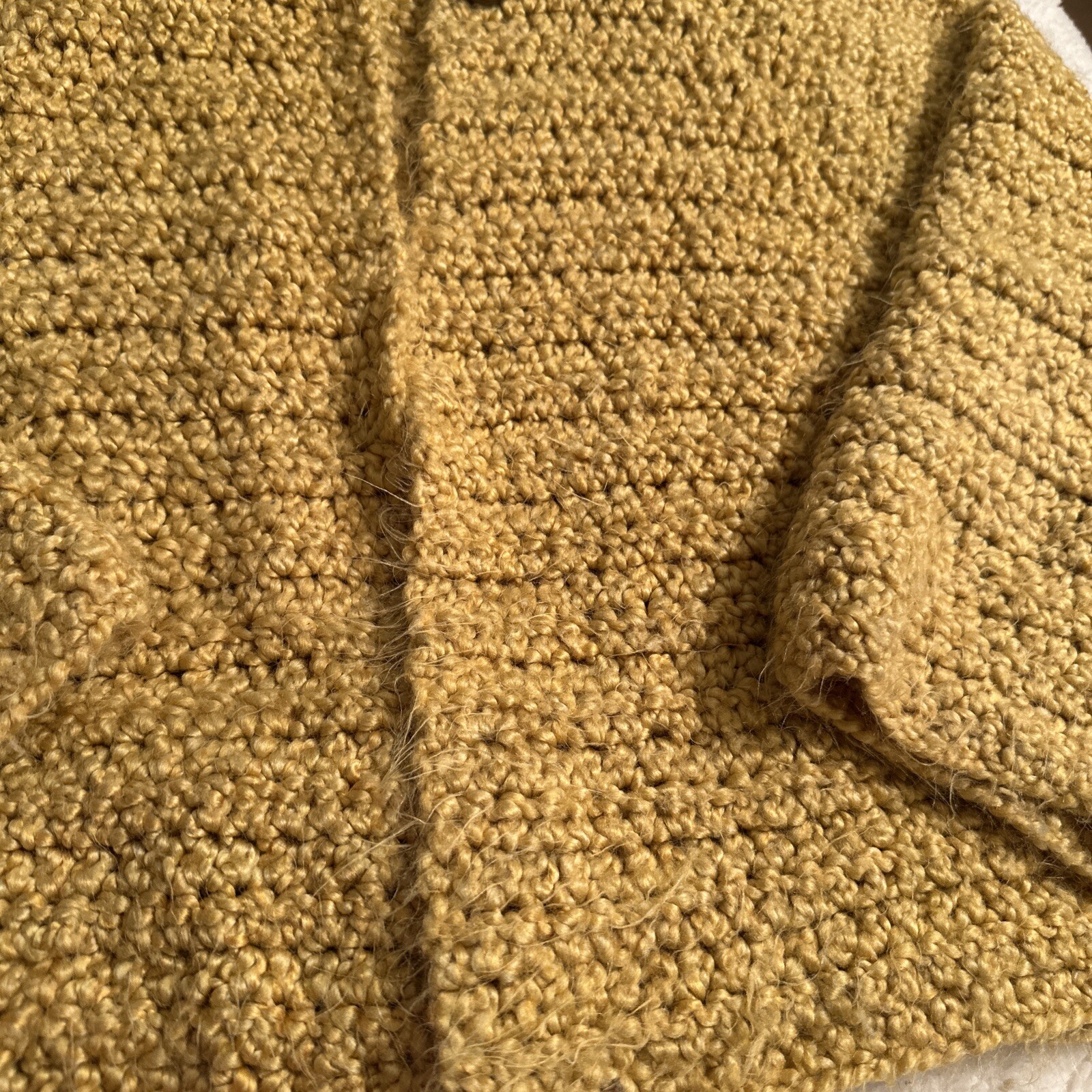 Vintage Mustard Yellow Crocheted Cardigan Boho Grandma Chic 20” Soft Sweater