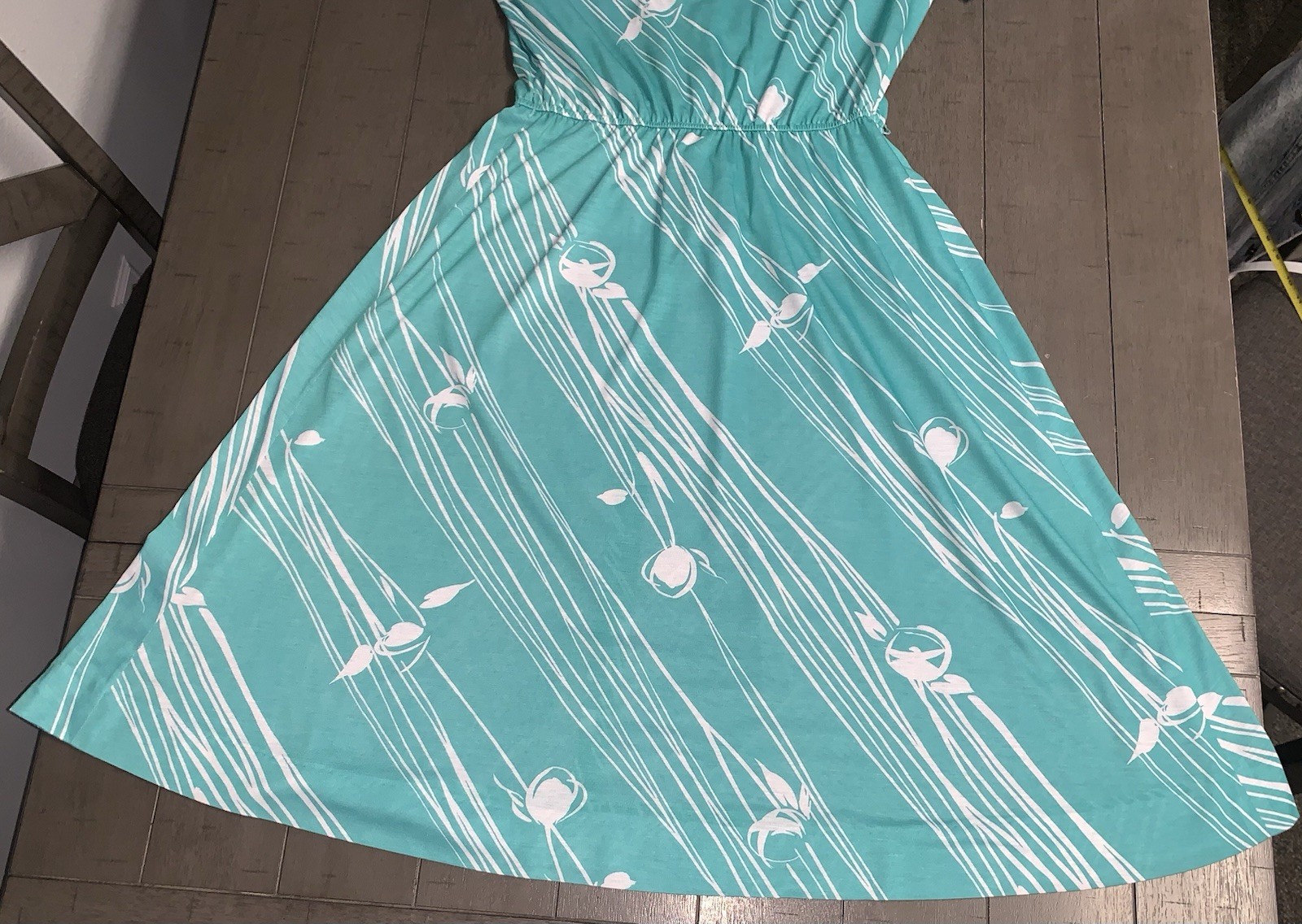 A7 VTG 80s R&K ORIGINALS TROPICAL FLORAL AQUA/WHITE SHIRT DRESS 7/8 ROCKABILLY