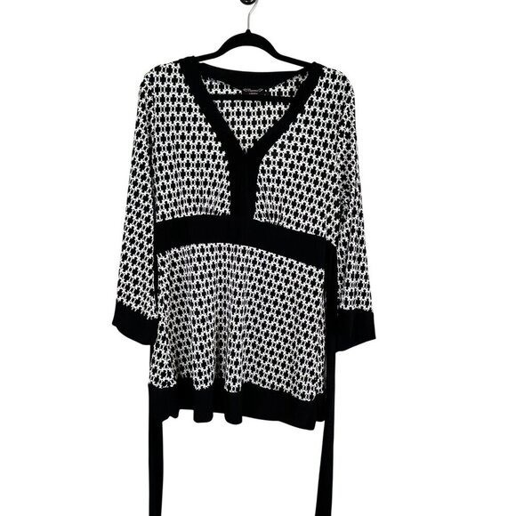 Retro Floral Babydoll 1X Top Black Belted Boho Neutral Classic Chic Preppy Folk