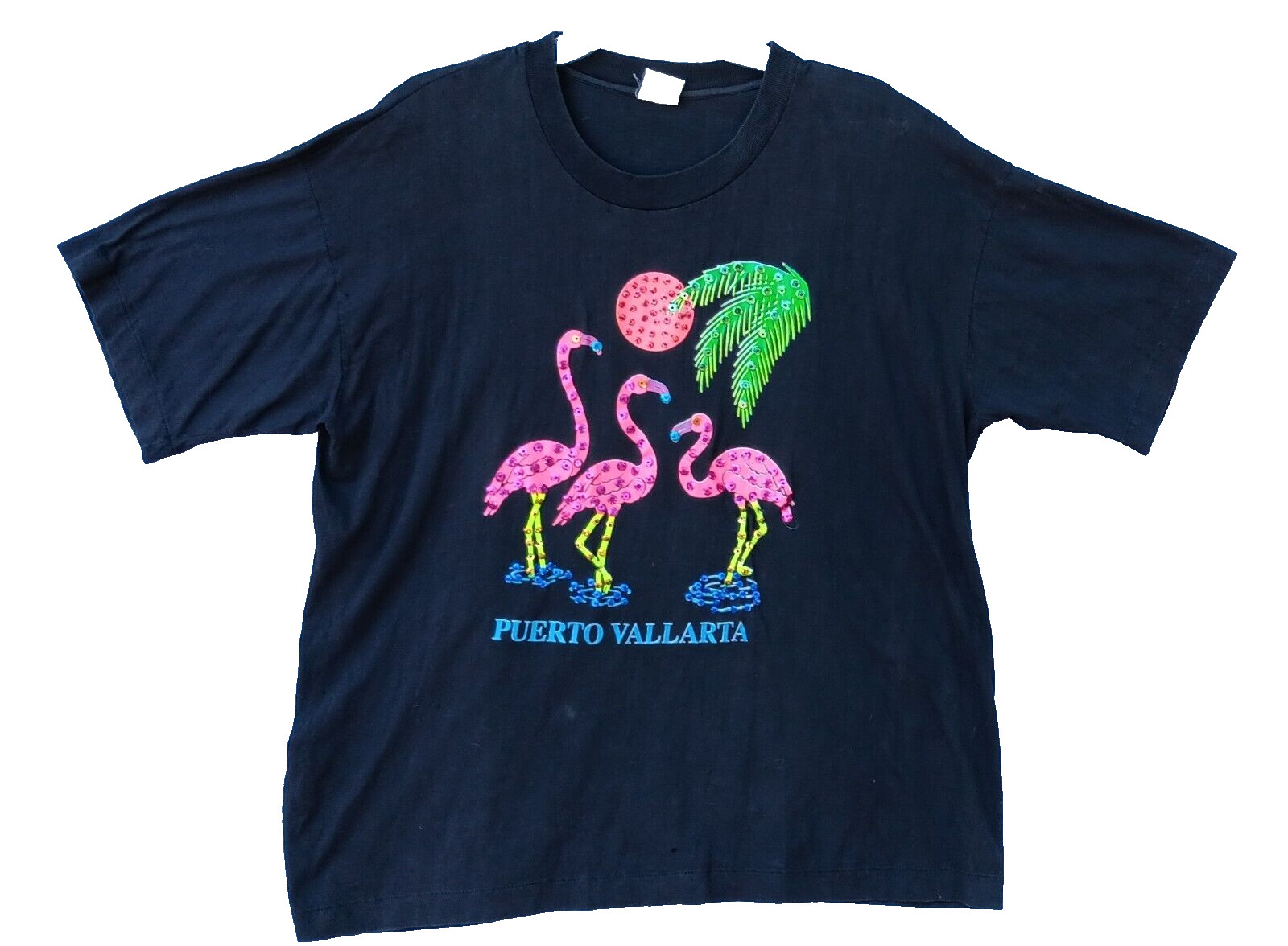 Womans Puerto Vallarta Sparkly Sequined Flamingo 3XL T-shirt BENEFITS DOG RESCUE