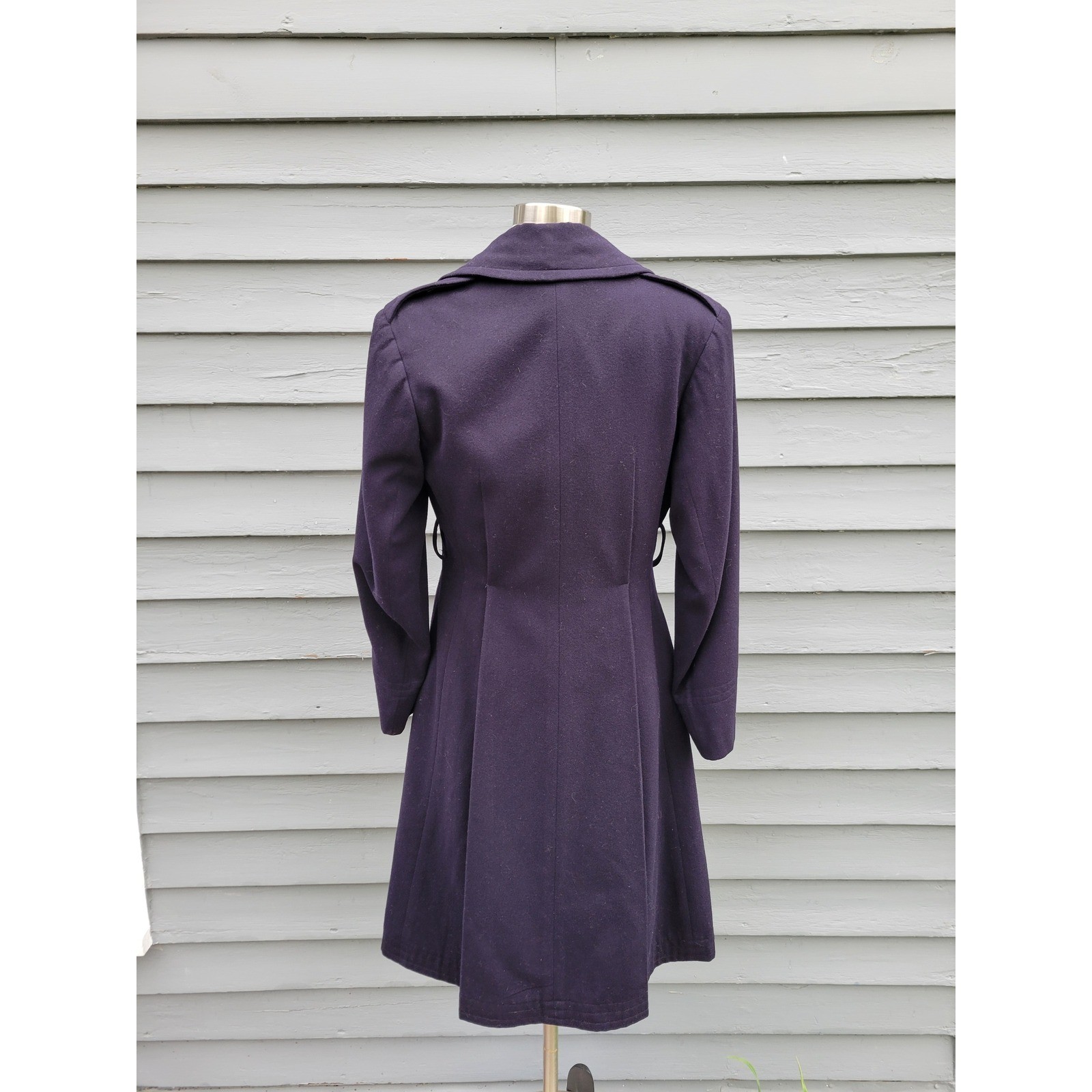 Vintage Military Style Overcoat Navy Blue Double Breasted Gold Buttons Medium