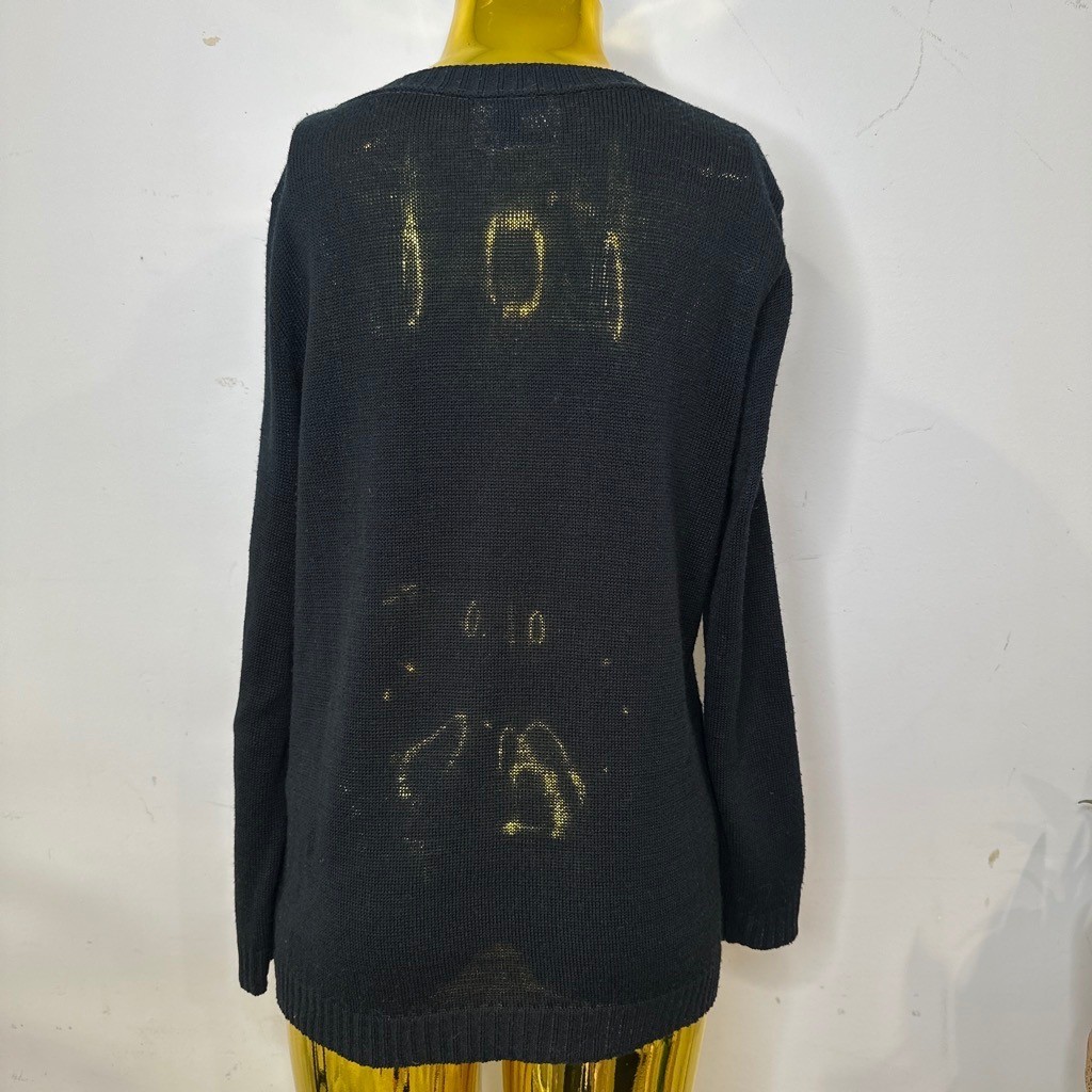 Vintage Goth Indie Black Pointelle Diamond Knit Cardigan Sweater USA Made MEDIUM