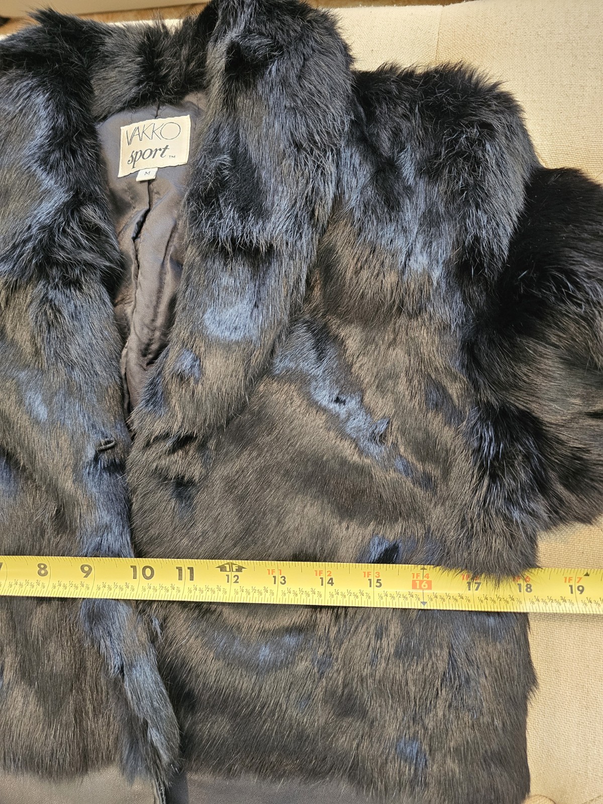 Black Rabbit Fur Coat Jacket Vintage, Made in Hong Kong, Size S/M