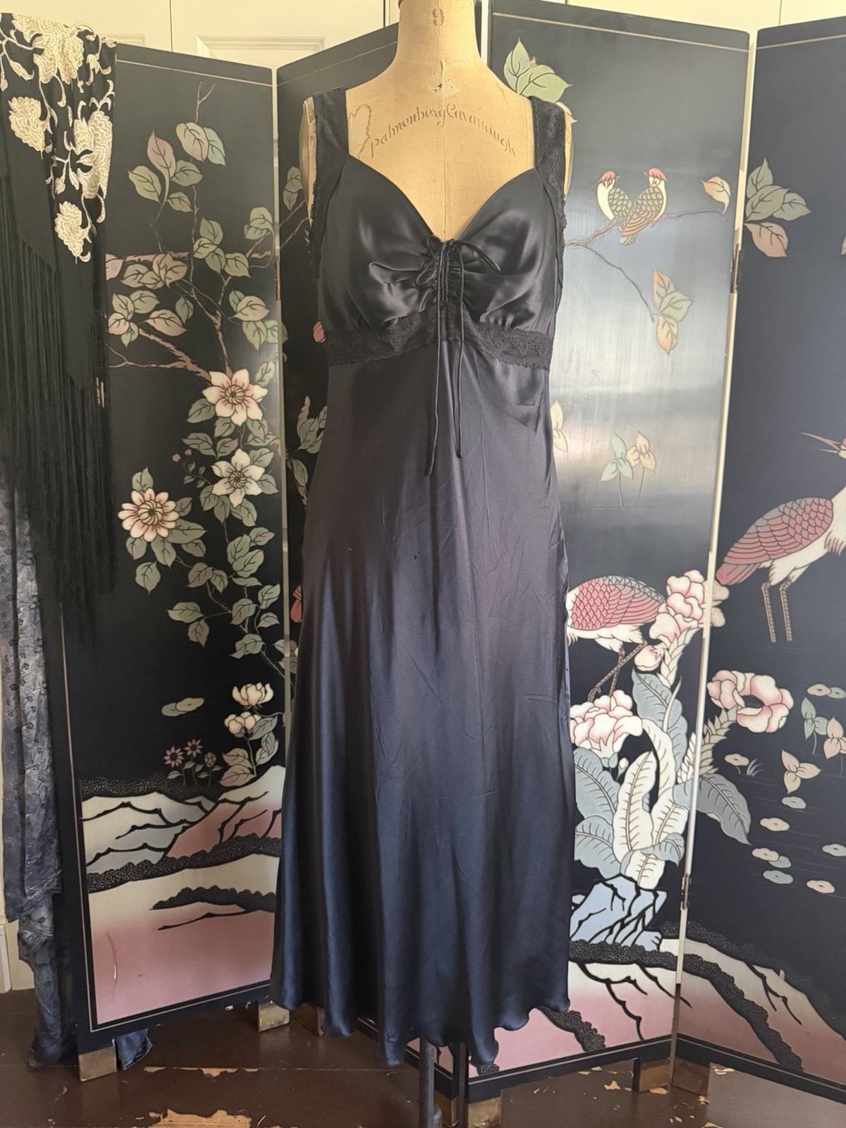 Vintage WDNY Black Silk Slip Dress Maxi Lined Wedding Cocktail Party Glam 6