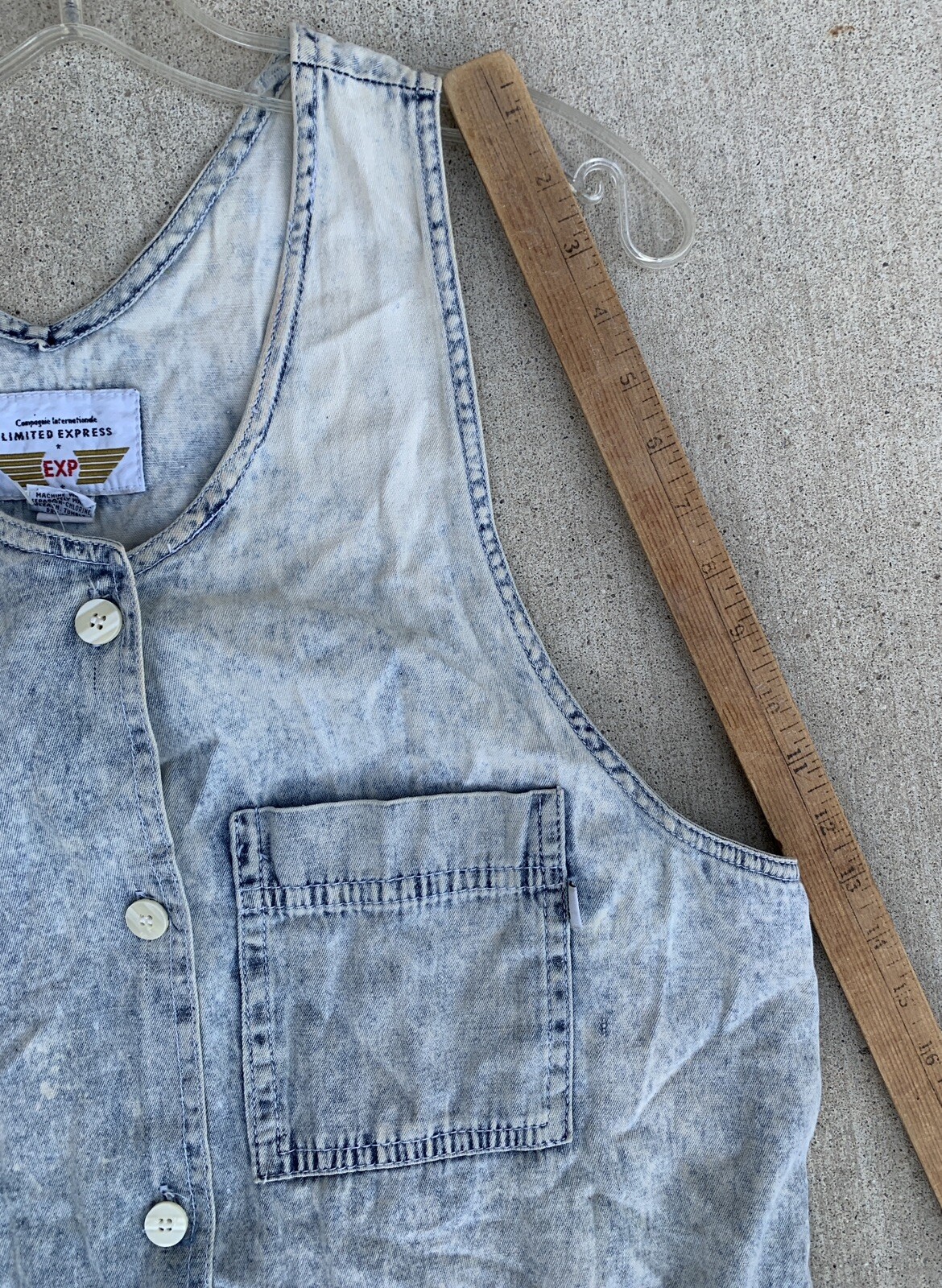 Vintage Limited Express EXP Acid Wash Denim Jumper Dress Pockets 1980s Size L