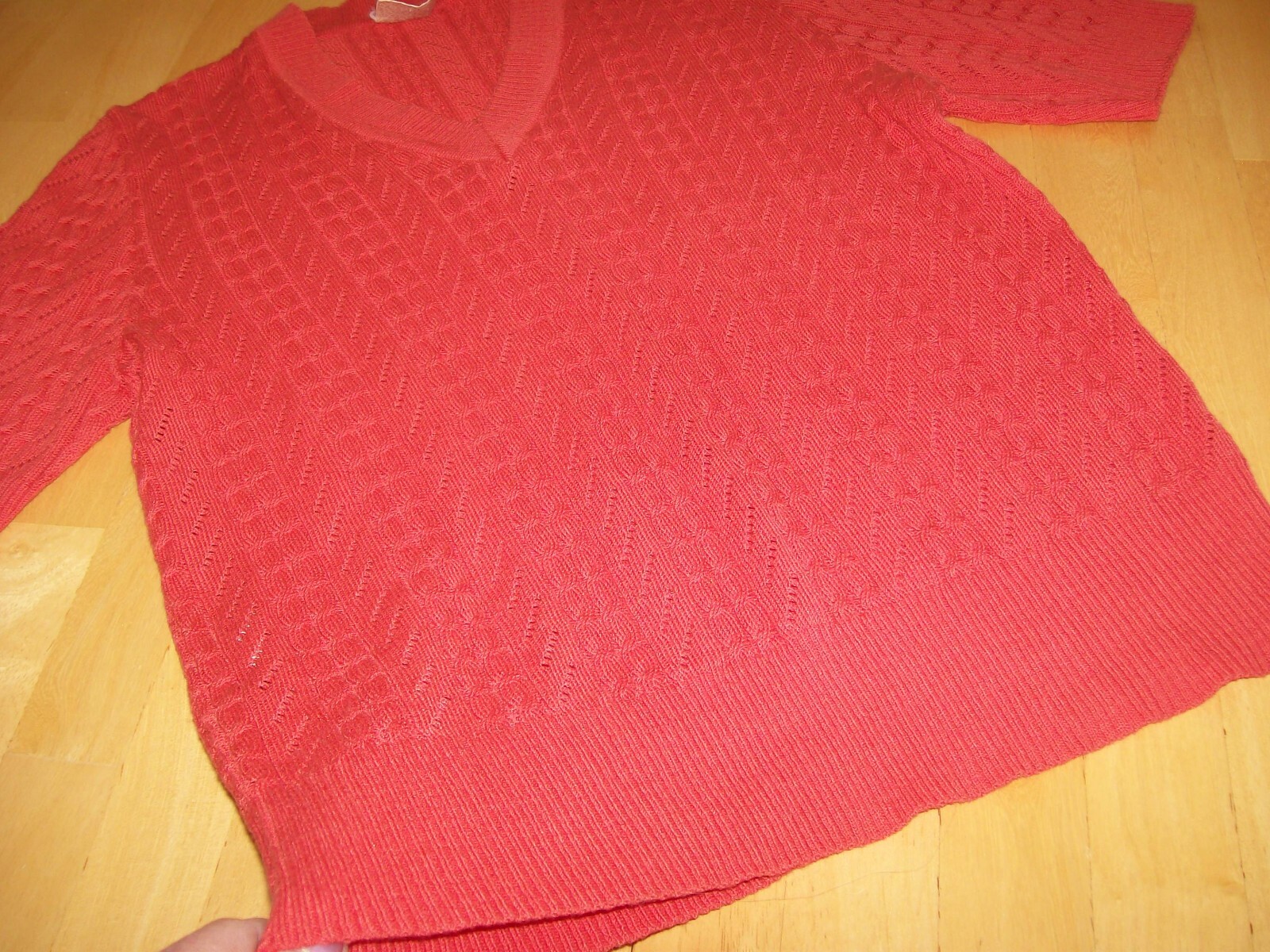 True Vintage 1970’s Coral Light Cable Knit Sweater Small 70’s Made in Germany
