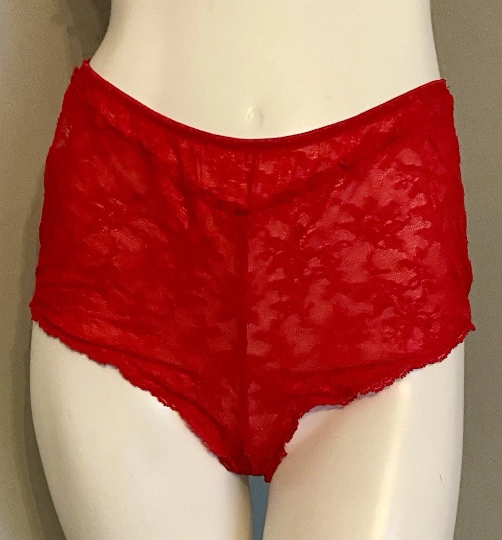 Vintage Red Lace Bra and Panty Hot Pants Shorts Lingerie Pin-Up Sexy 34DD Felina