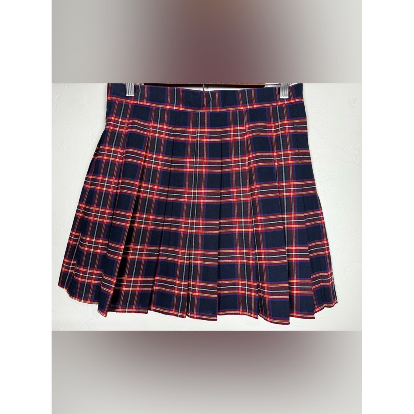 Wildcat Y2K 100% Cotton Classic Navy Red Plaid Pleated Skirt Size Large