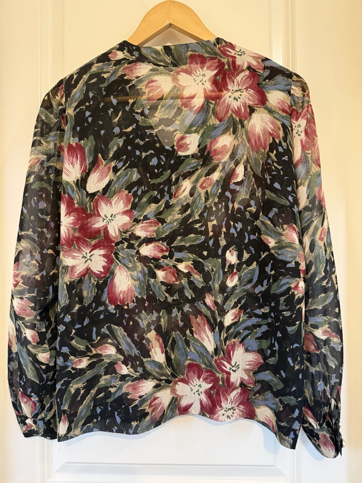 VTG Madame Hanai Yukiko japanese Blouse floral sheer embellished estimated small