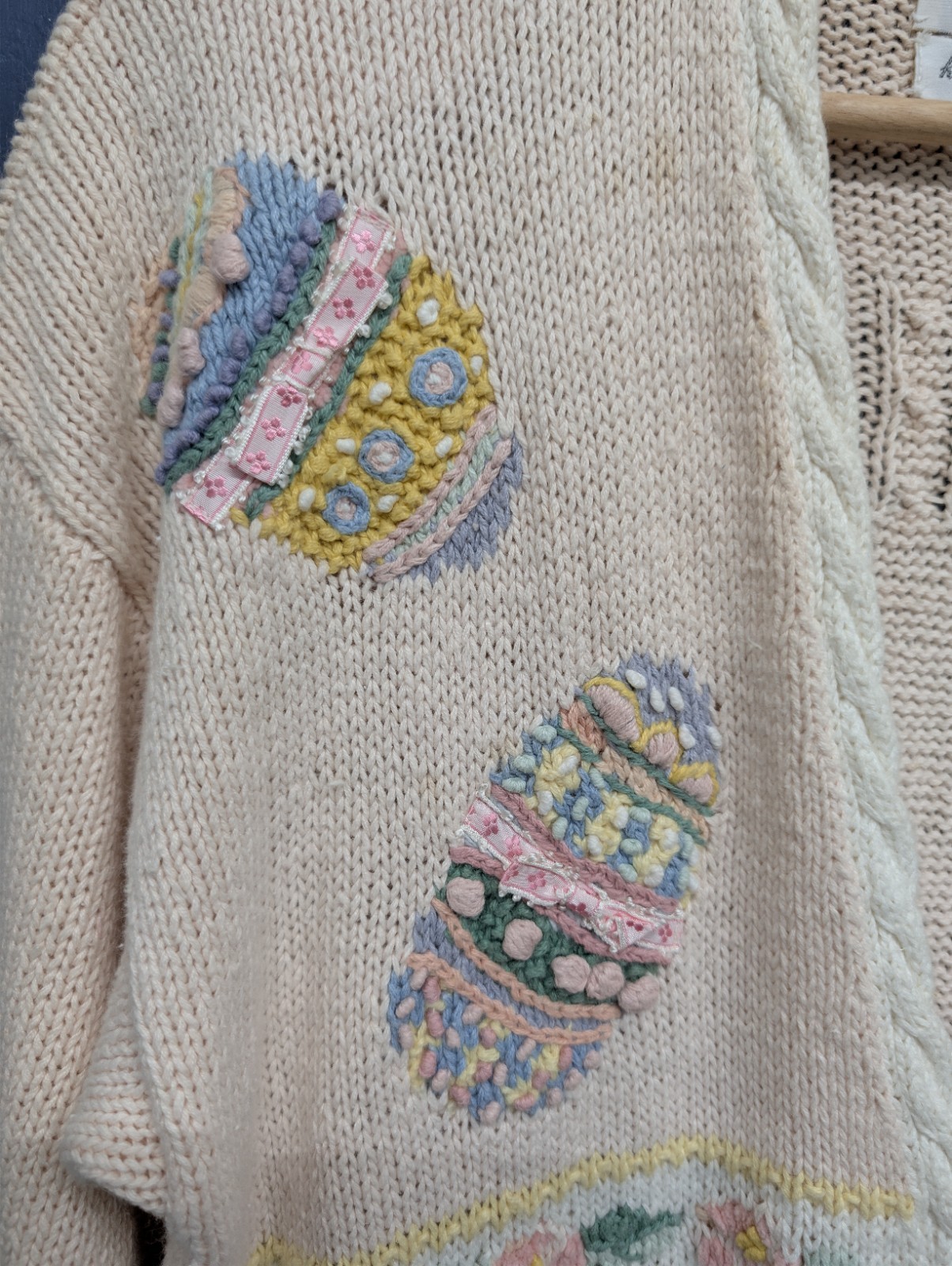Vintage 90s Marisa Christina XL Sweater Hand Knit Cardigan Easter Bunny