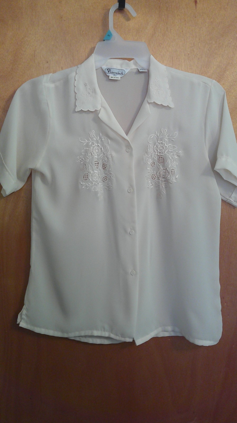 Vintage Puccini Sheer Embroidered Floral Top – Off White – 100% Polyester