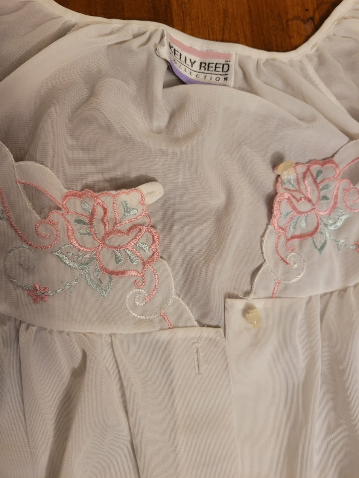 VTG 80s Kelly Reed Made in USA Sheer Chiffon Long Peignoir Robe Embroidered