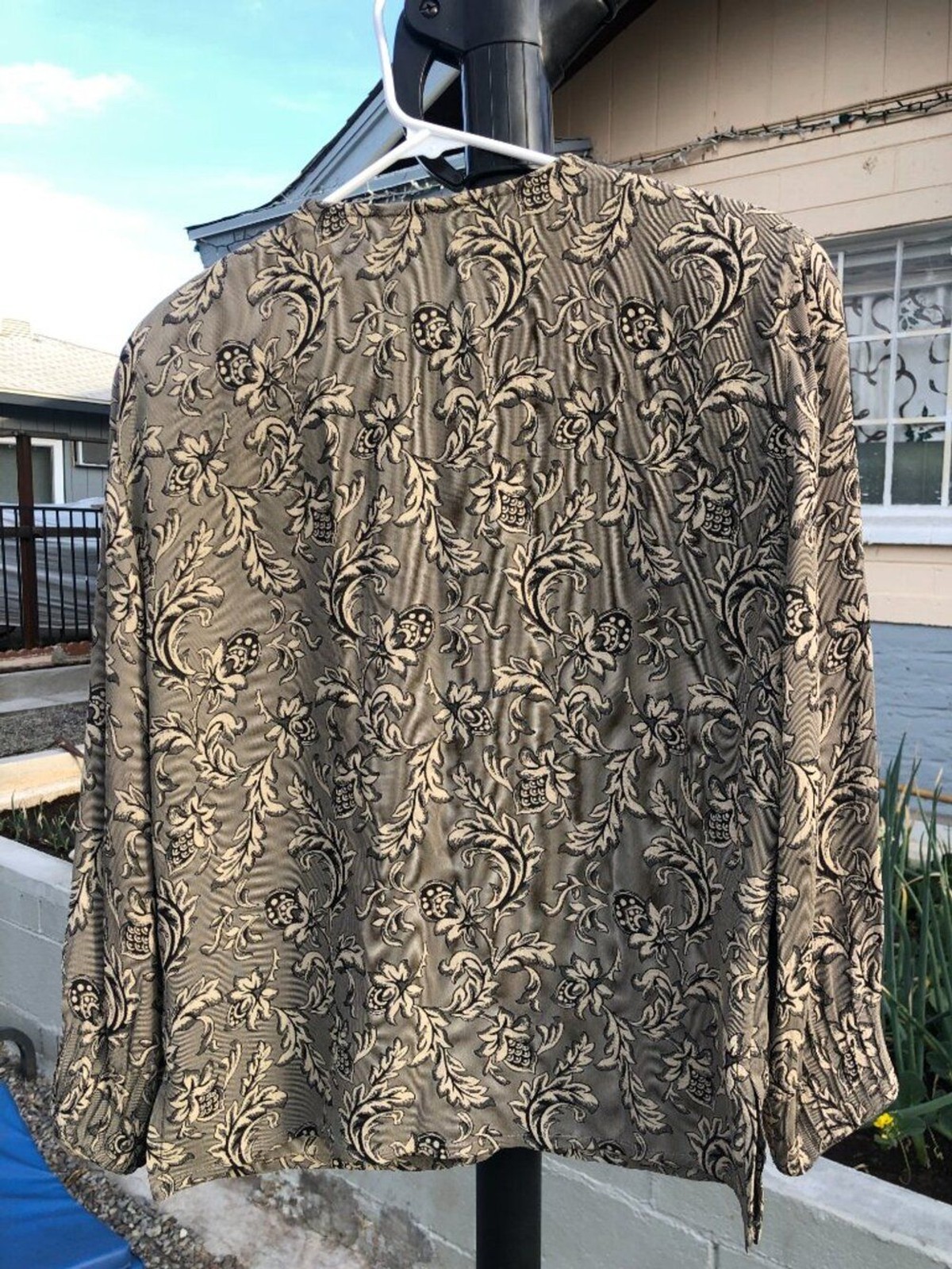 Vintage GIORGIO ARMANI Le Collezioni Jacquard Blouse Jacket Grey Floral, size 8