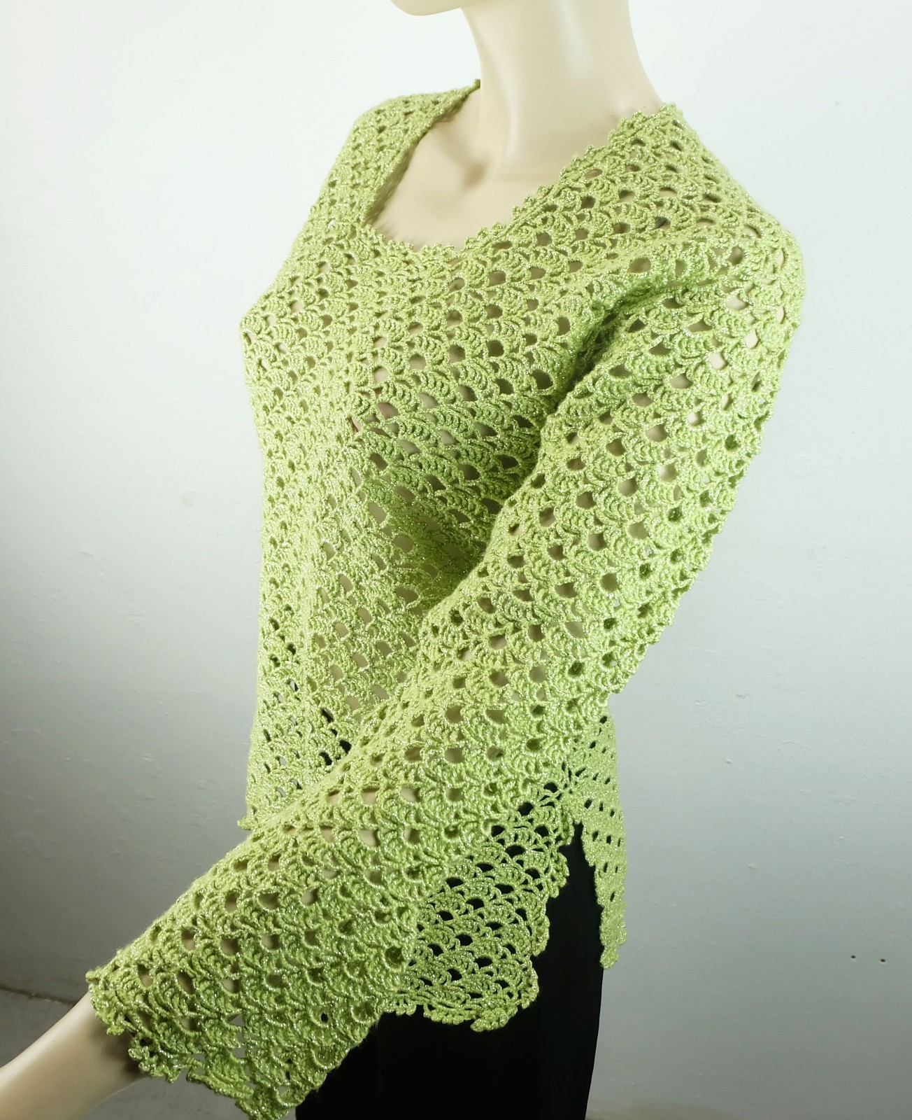 70s true vintage SWEATER lime green with lurex size S glitter sweater hippie boho