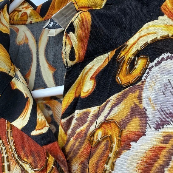 Vintage faith leopard all over print beaded button up blouse large