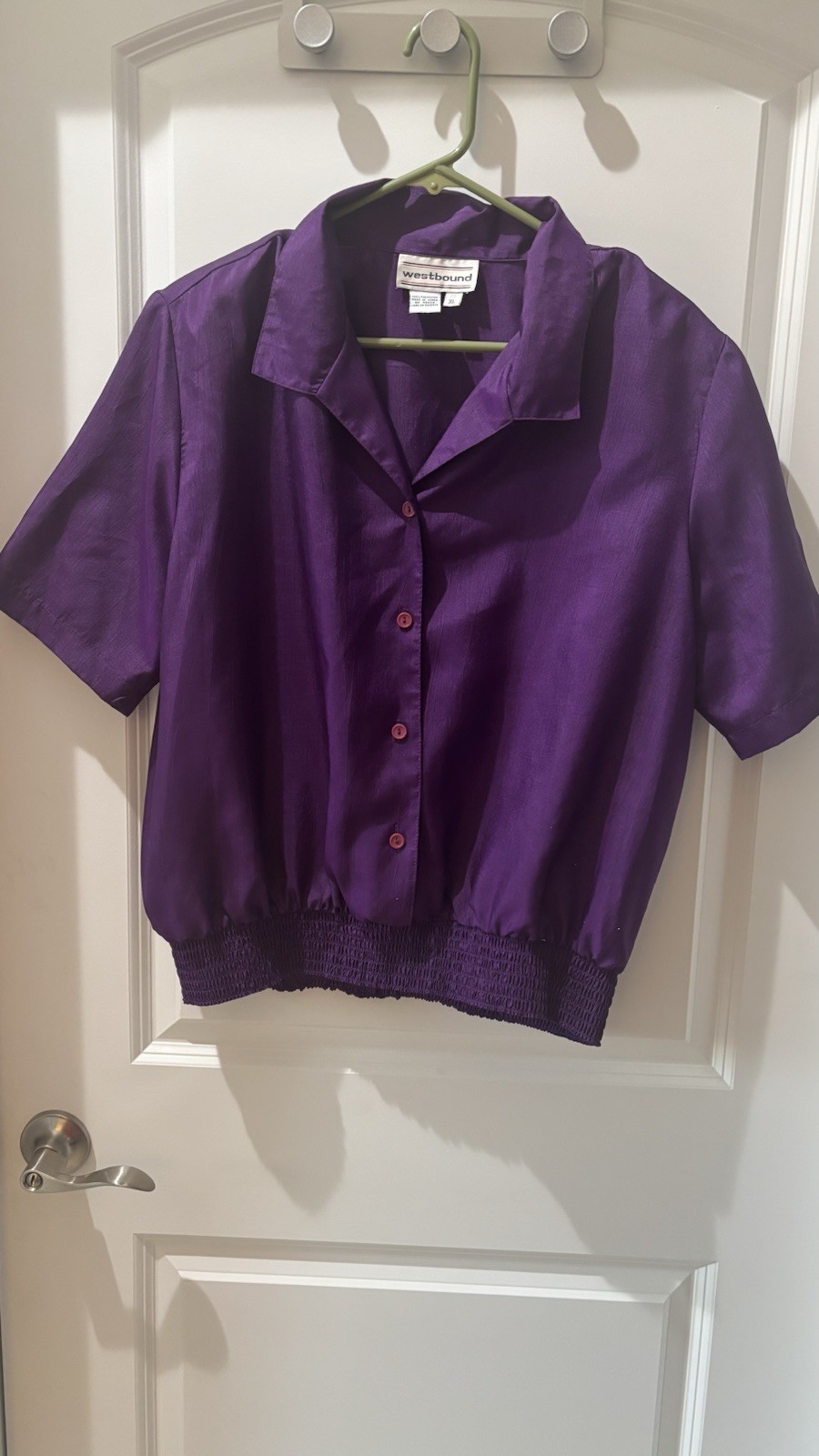 Vintage Westbound Purple Smocked Hem Blouse – Short Sleeve Button Down Size