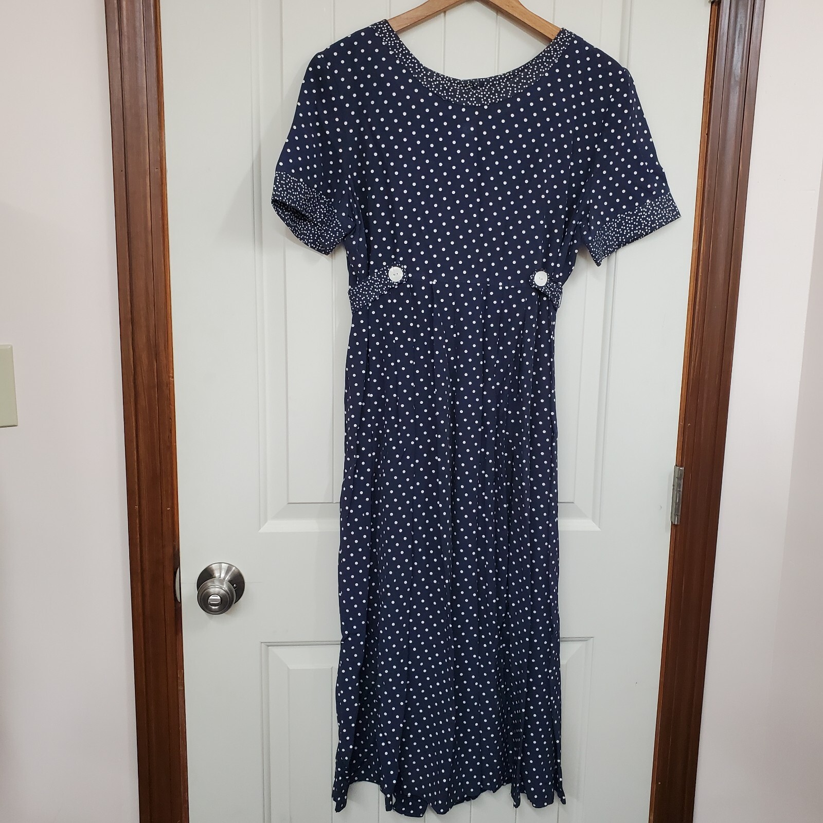 Vintage SL Fashions 80s Dress Polka Dot Button Midi Dress
